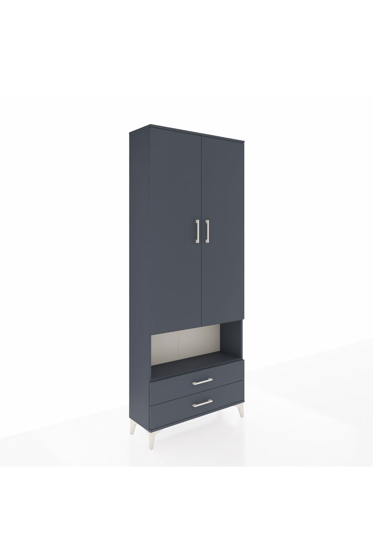 Arges Dolap 4 Raflı 2 Çekmeceli 2 Kapaklı 88x30x221 Antrasit-Antrasit