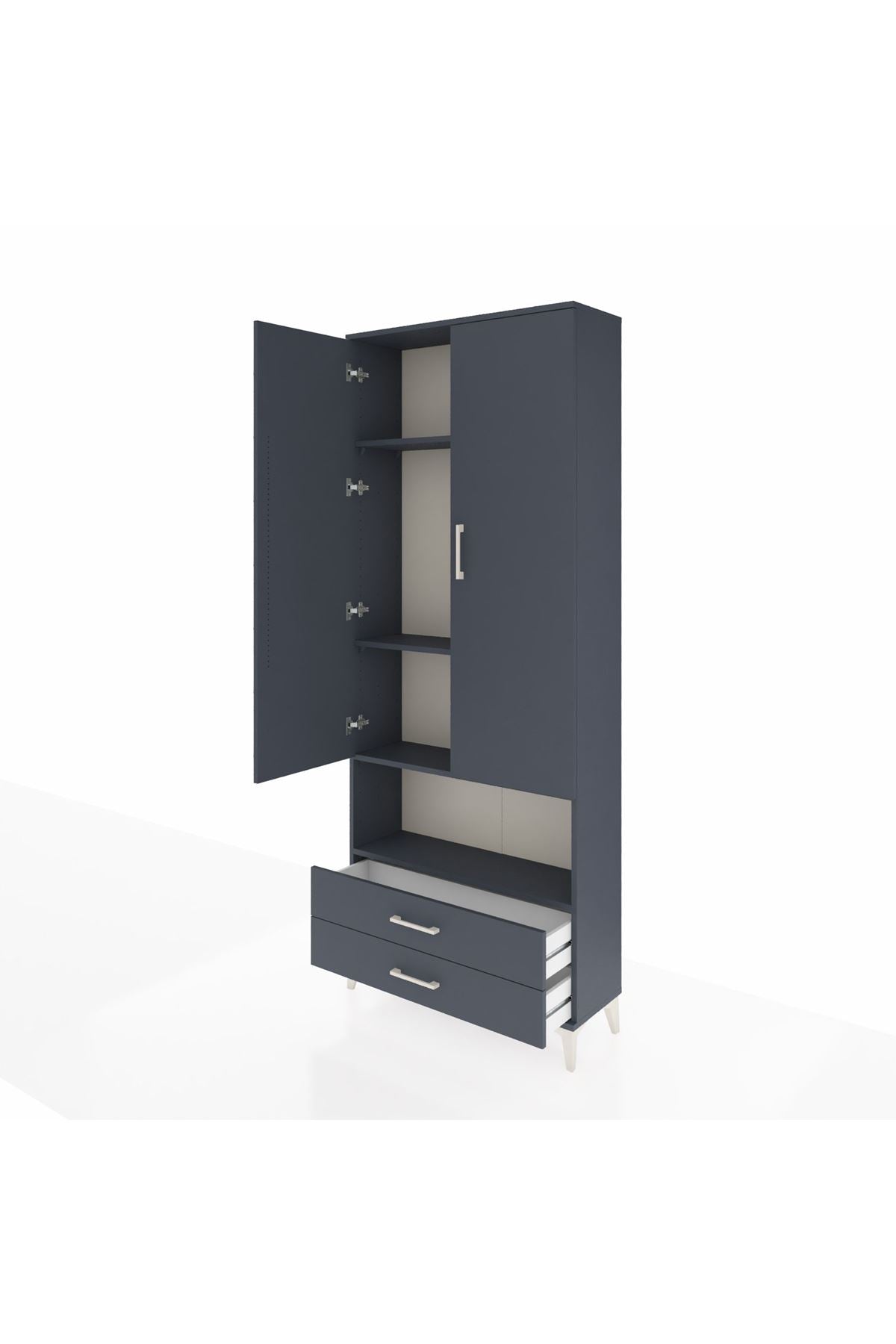 Arges Dolap 4 Raflı 2 Çekmeceli 2 Kapaklı 88x30x221 Antrasit-Antrasit