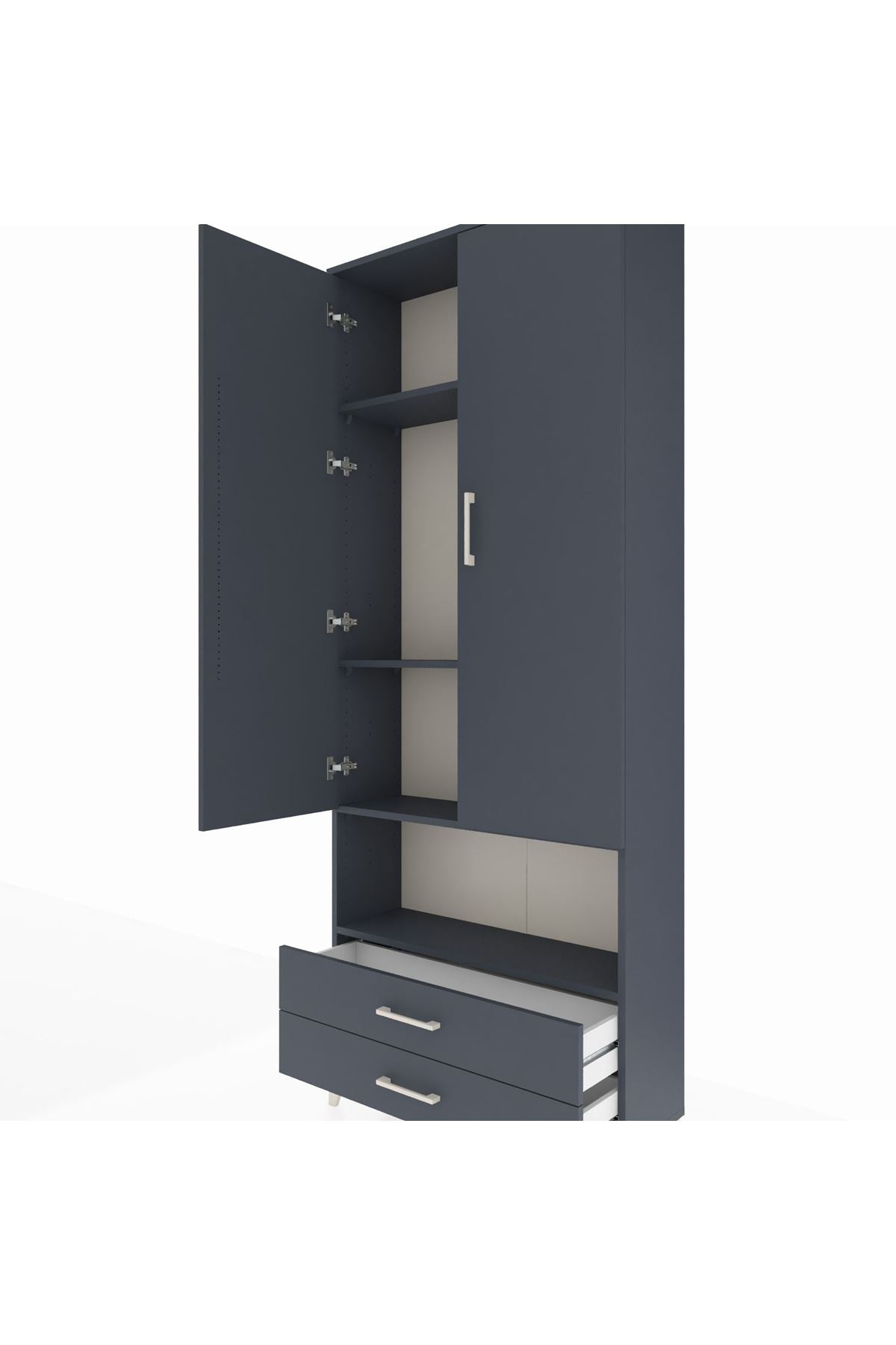 Arges Dolap 4 Raflı 2 Çekmeceli 2 Kapaklı 88x30x221 Antrasit-Antrasit