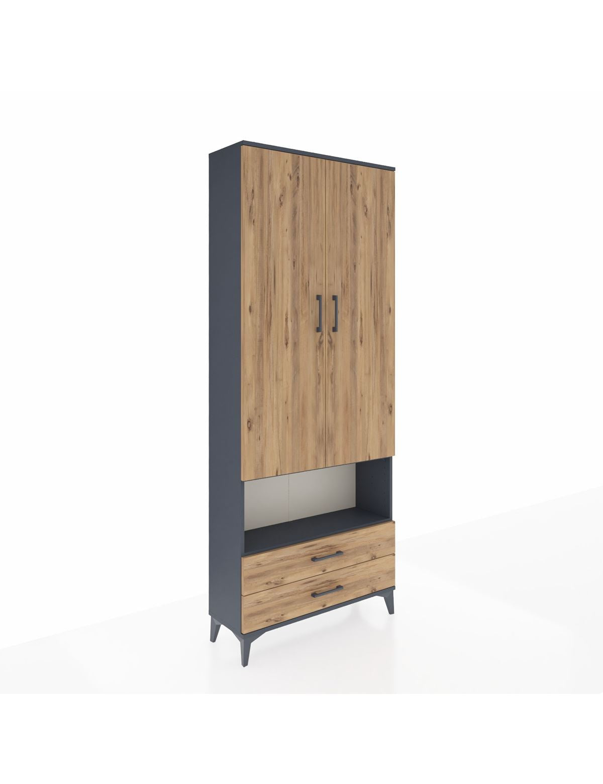 Arges Dolap 4 Raflı 2 Çekmeceli 2 Kapaklı 88x30x221 Antrasit-Çam