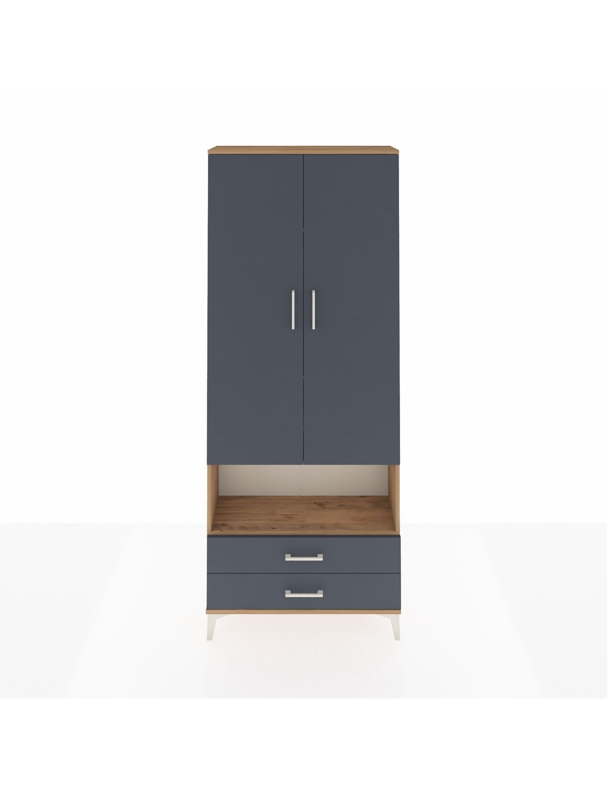 Arges Dolap 4 Raflı 2 Çekmeceli 2 Kapaklı 88x30x221 Çam-Antrasit