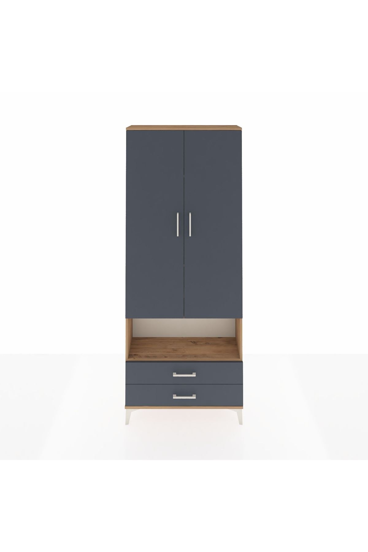 Arges Dolap 4 Raflı 2 Çekmeceli 2 Kapaklı 88x30x221 Çam-Antrasit