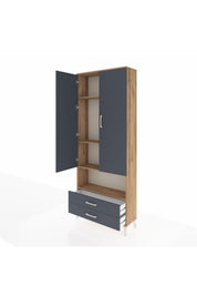 Arges Dolap 4 Raflı 2 Çekmeceli 2 Kapaklı 88x30x221 Çam-Antrasit