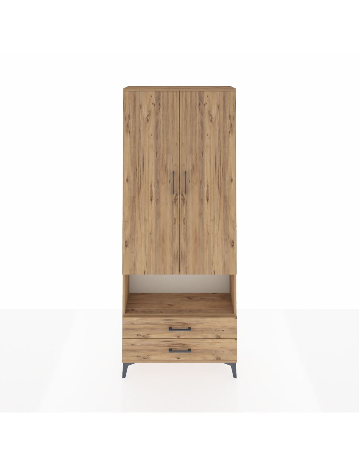 Arges Dolap 4 Raflı 2 Çekmeceli 2 Kapaklı 88x30x221 Çam-Çam