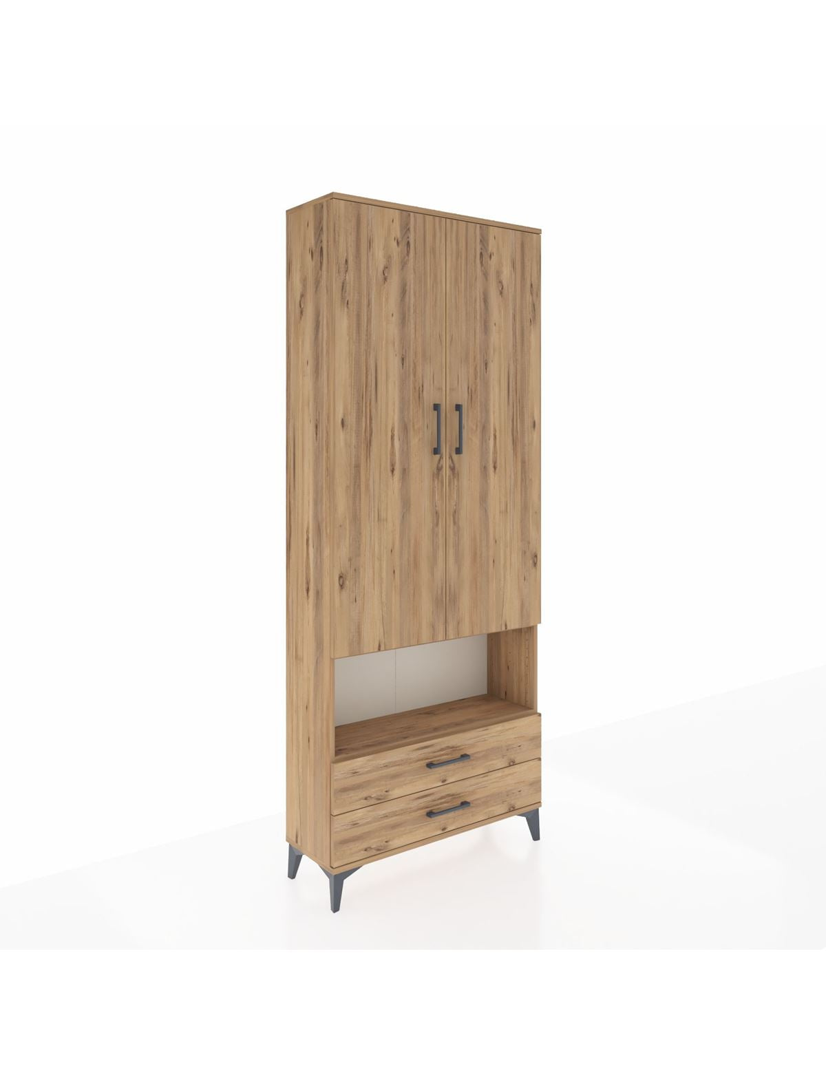 Arges Dolap 4 Raflı 2 Çekmeceli 2 Kapaklı 88x30x221 Çam-Çam