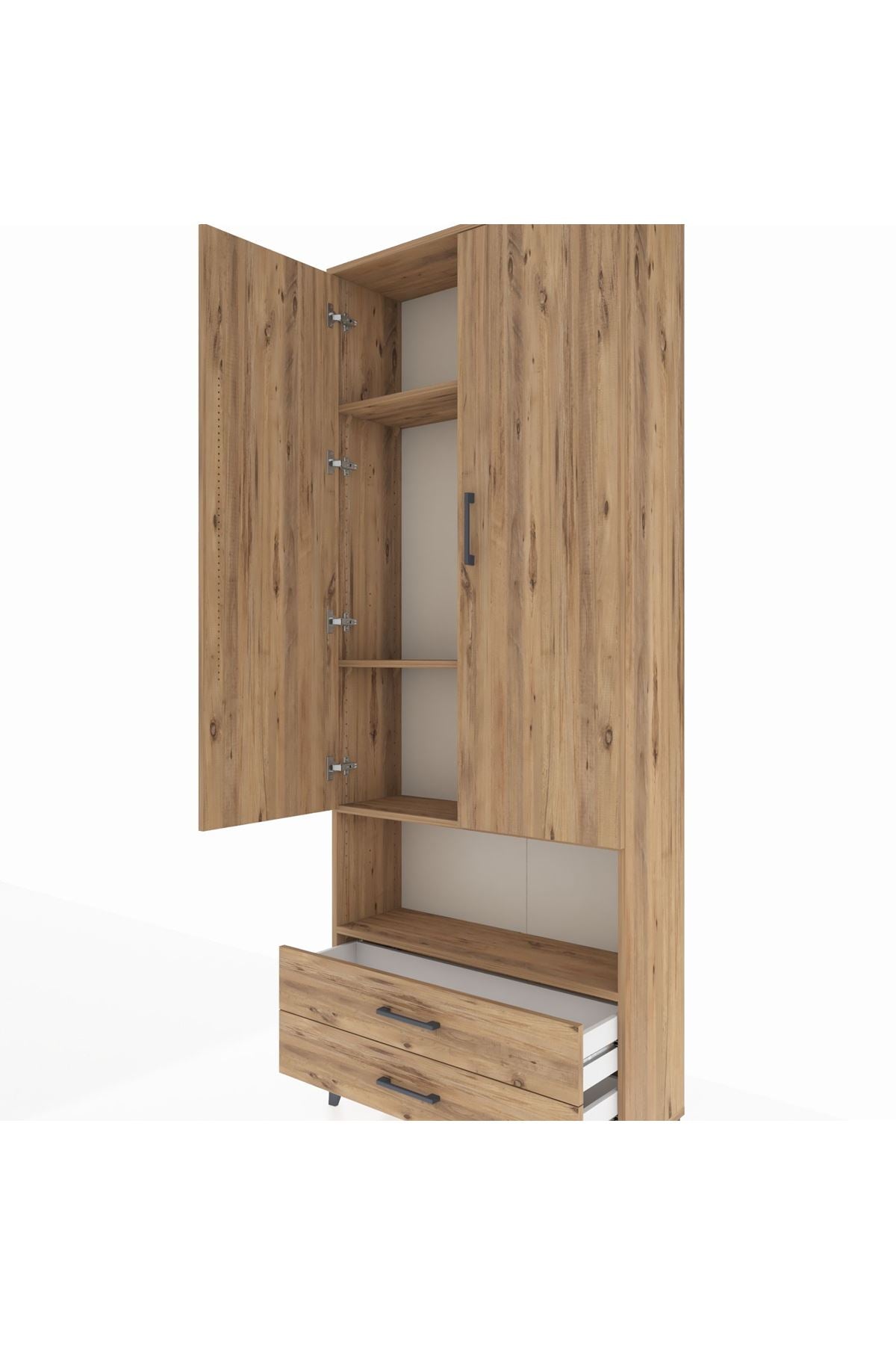 Arges Dolap 4 Raflı 2 Çekmeceli 2 Kapaklı 88x30x221 Çam-Çam