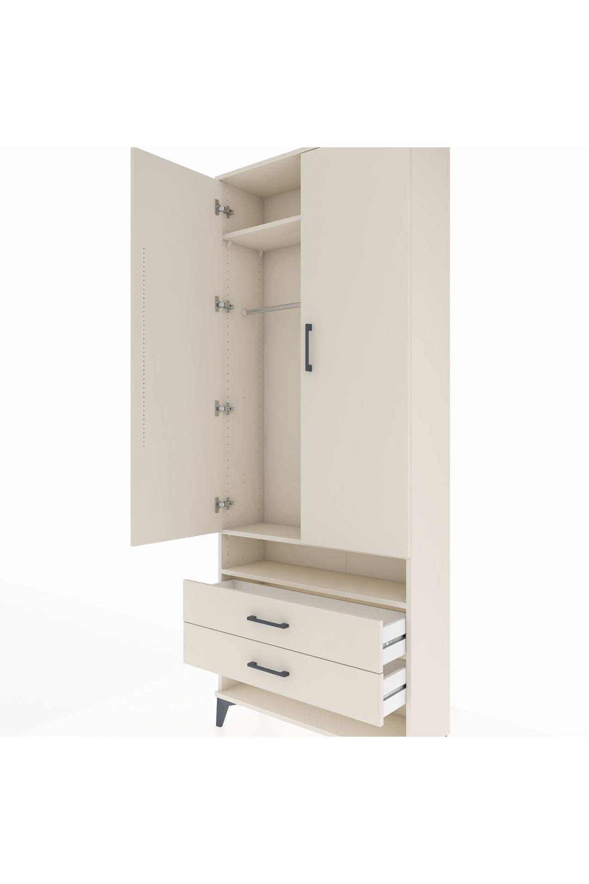 Arges Dolap 3 Raflı 2 Çekmeceli Tek Askılı 88x30x221 Aytaşı-Aytaşı