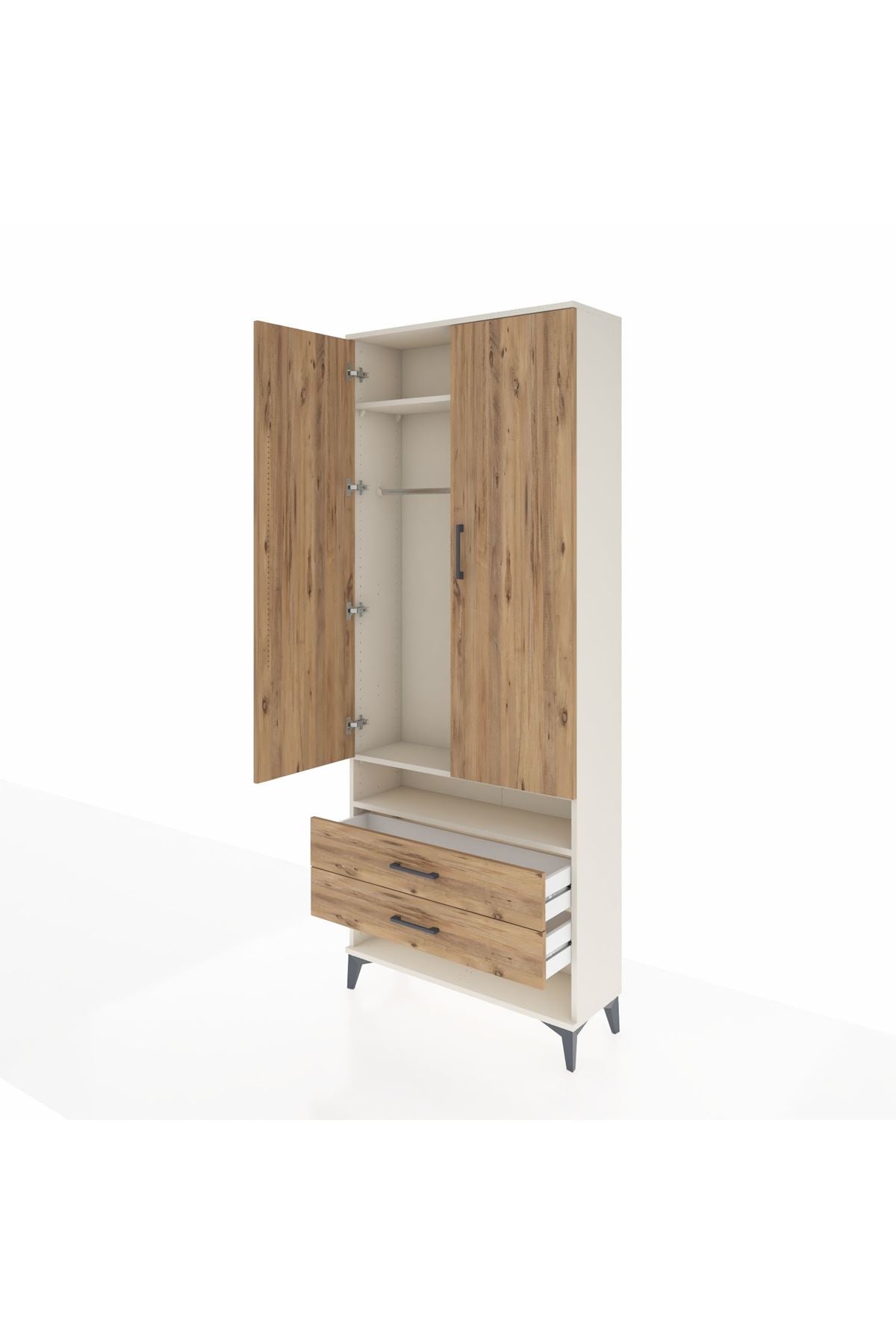 Arges Dolap 3 Raflı 2 Çekmeceli Tek Askılı 88x30x221 Aytaşı-Çam