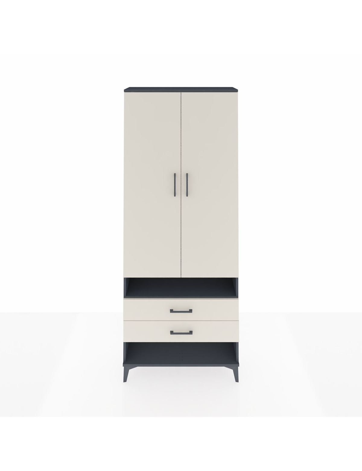 Arges Dolap 3 Raflı 2 Çekmeceli Tek Askılı 88x30x221 Antrasit-Aytaşı