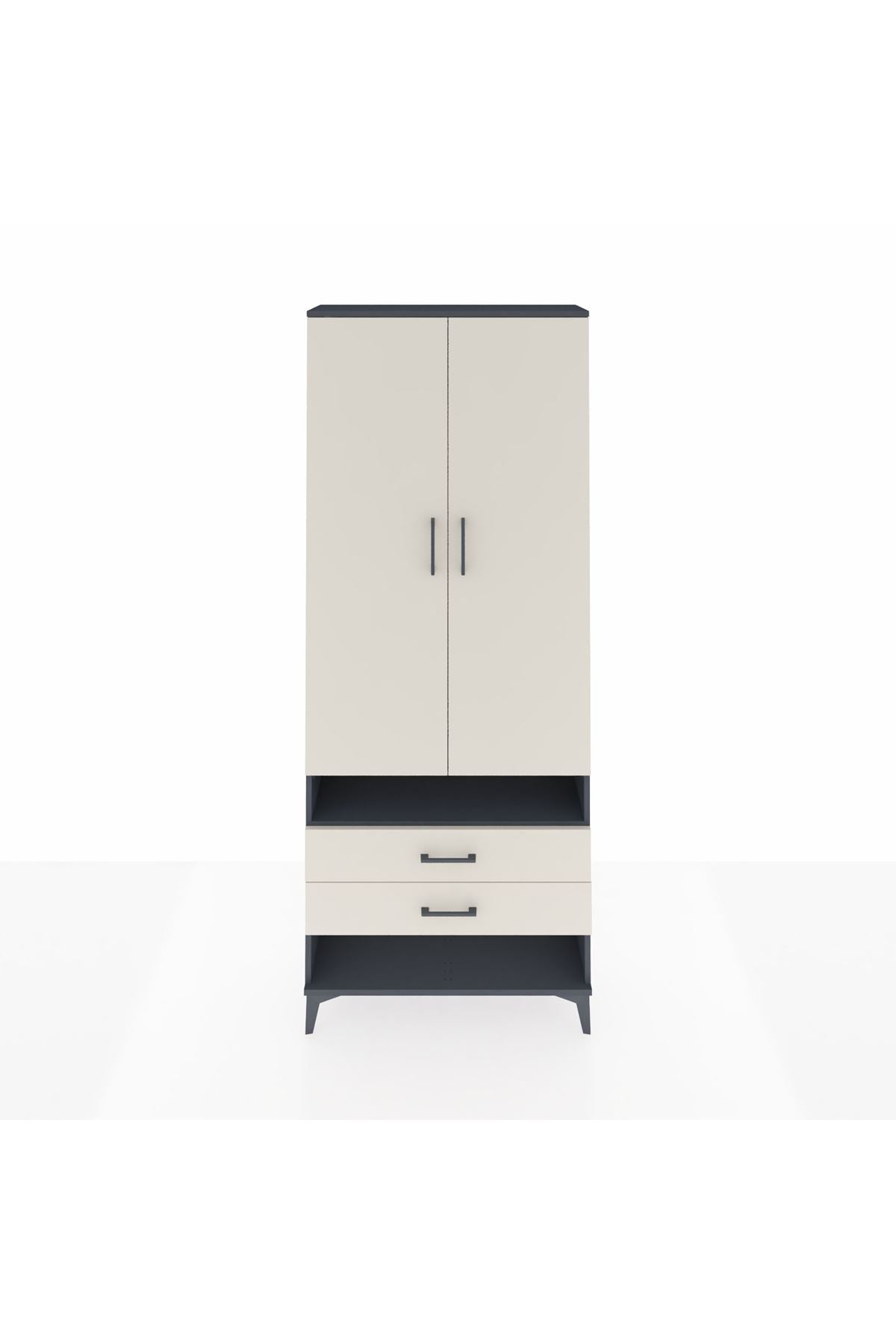 Arges Dolap 3 Raflı 2 Çekmeceli Tek Askılı 88x30x221 Antrasit-Aytaşı