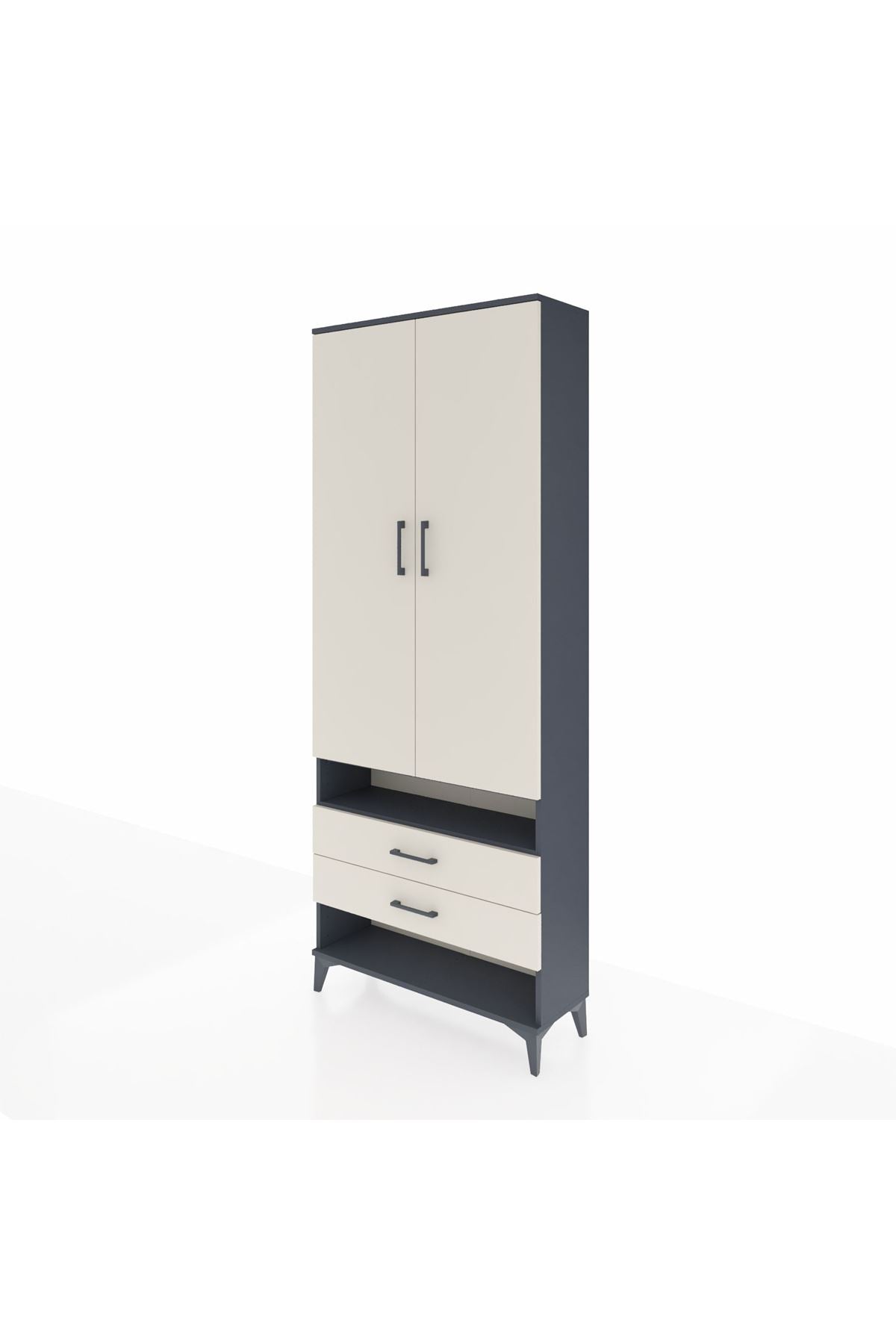 Arges Dolap 3 Raflı 2 Çekmeceli Tek Askılı 88x30x221 Antrasit-Aytaşı