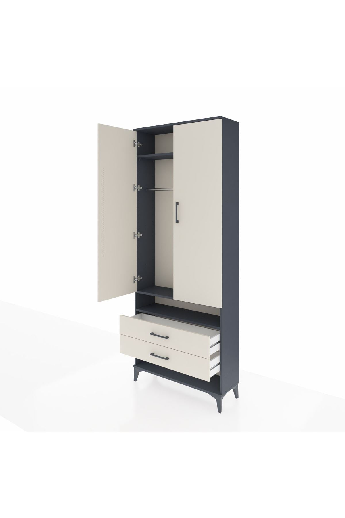 Arges Dolap 3 Raflı 2 Çekmeceli Tek Askılı 88x30x221 Antrasit-Aytaşı