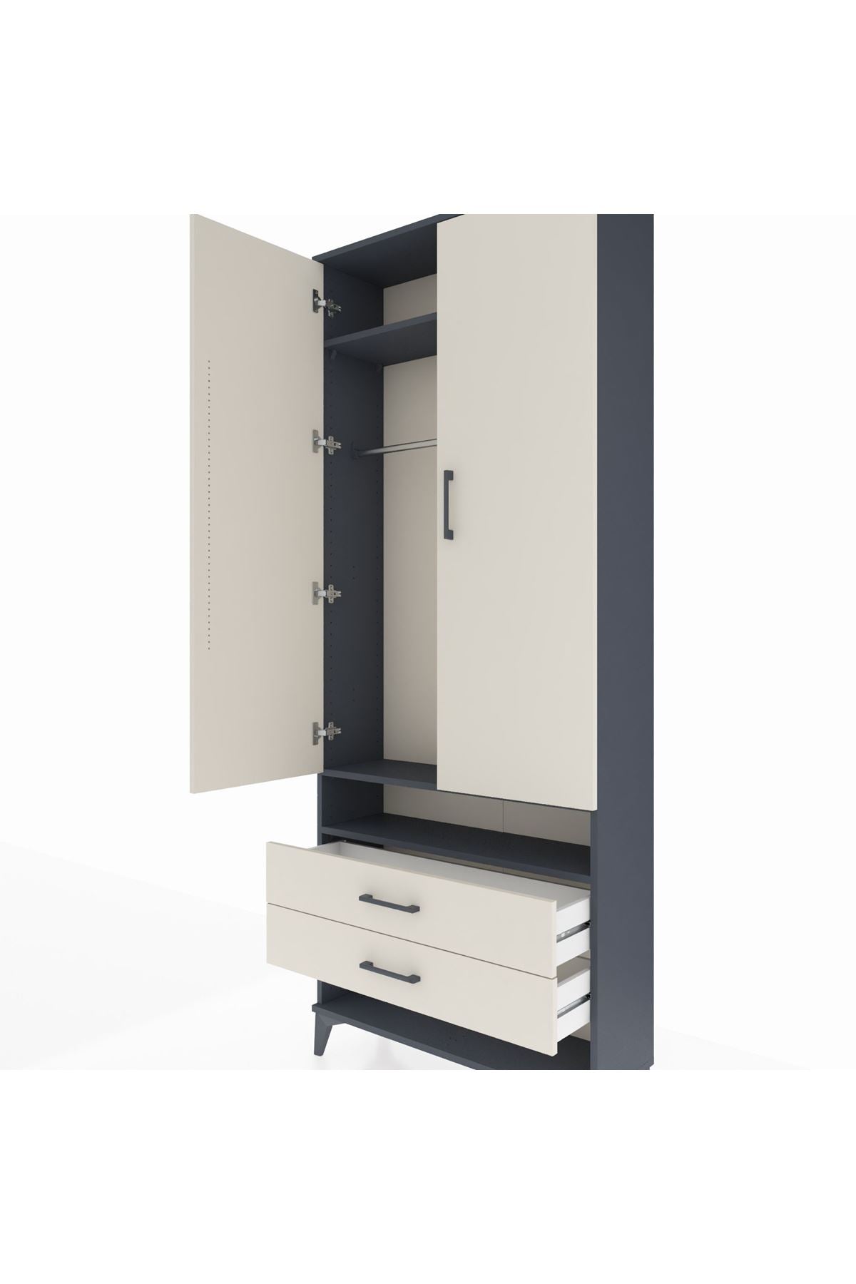 Arges Dolap 3 Raflı 2 Çekmeceli Tek Askılı 88x30x221 Antrasit-Aytaşı