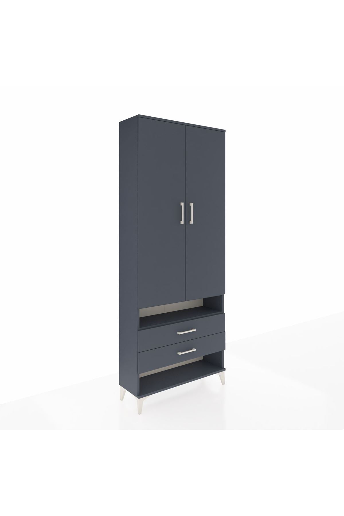 Arges Dolap 3 Raflı 2 Çekmeceli Tek Askılı 88x30x221 Antrasit-Antrasit