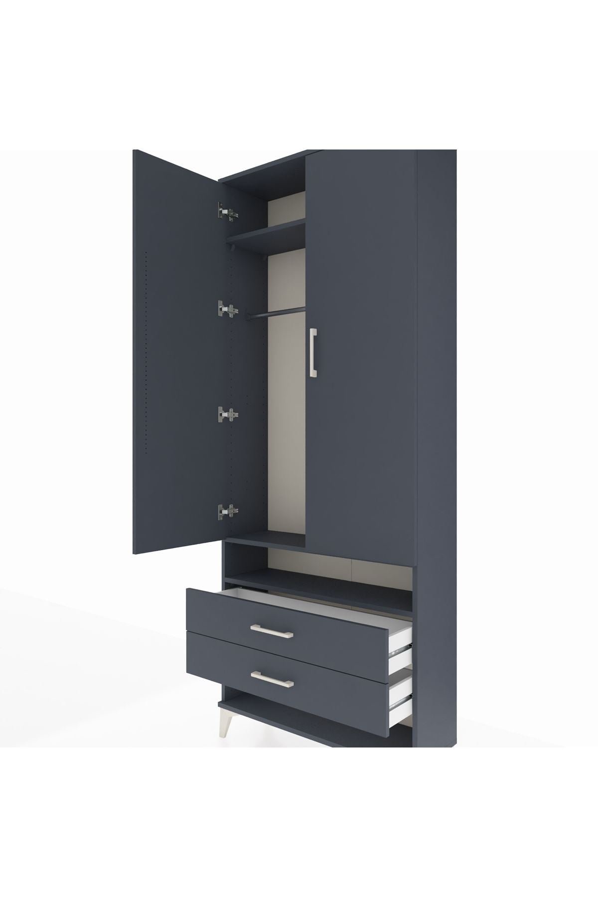 Arges Dolap 3 Raflı 2 Çekmeceli Tek Askılı 88x30x221 Antrasit-Antrasit