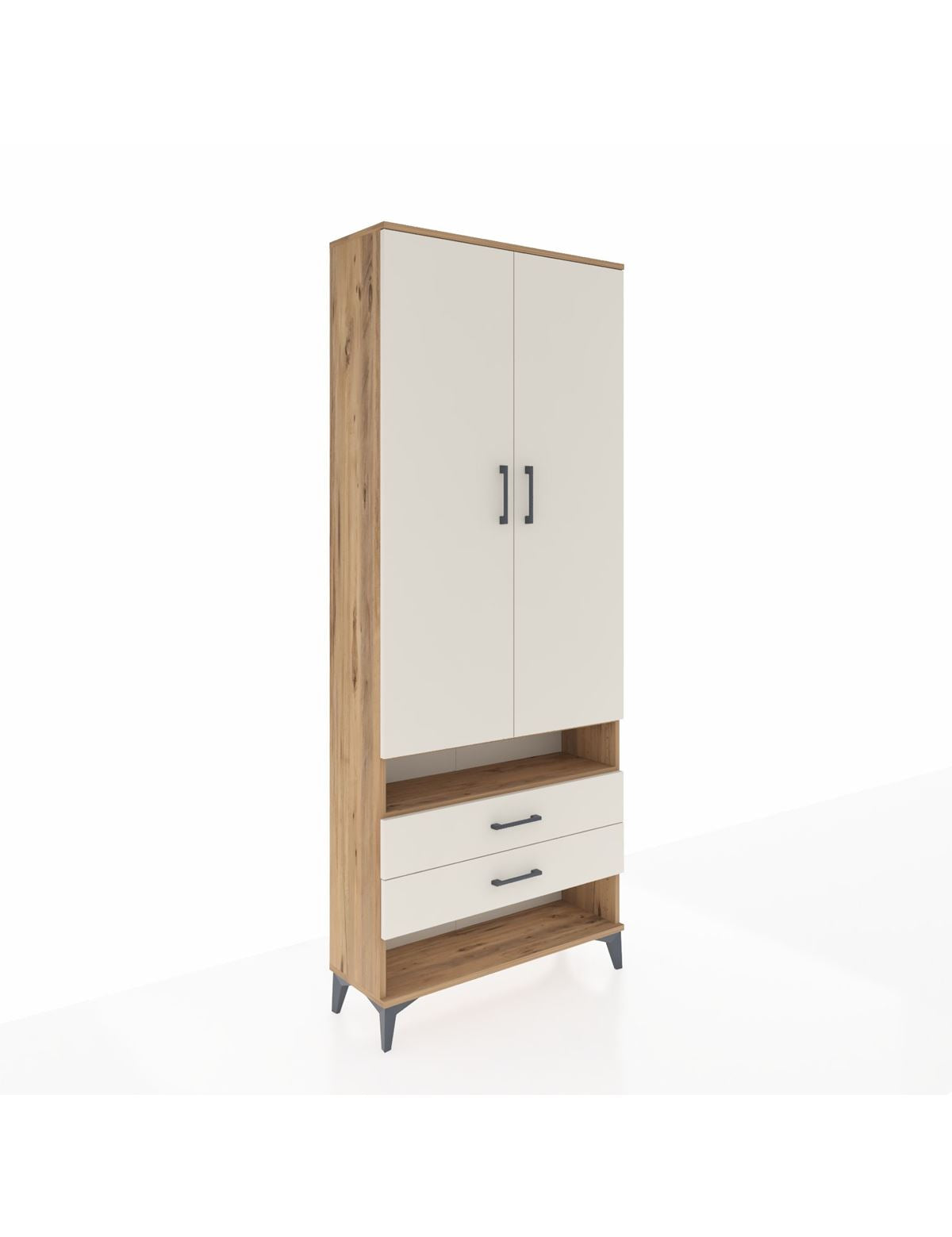 Arges Dolap 3 Raflı 2 Çekmeceli Tek Askılı 88x30x221 Çam-Aytaşı