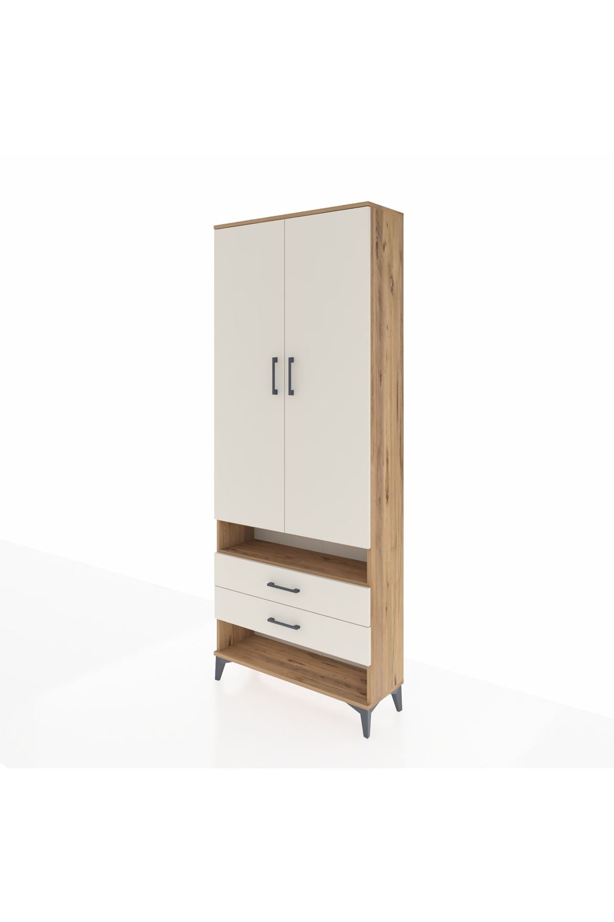 Arges Dolap 3 Raflı 2 Çekmeceli Tek Askılı 88x30x221 Çam-Aytaşı