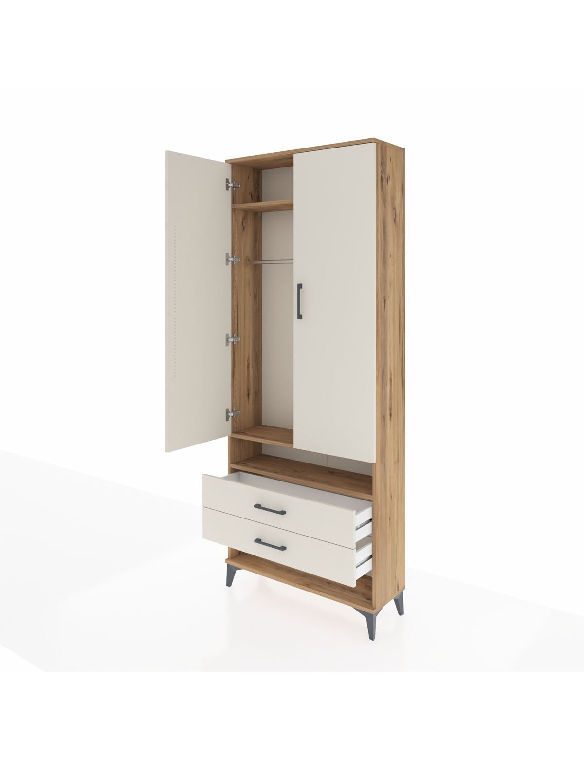 Arges Dolap 3 Raflı 2 Çekmeceli Tek Askılı 88x30x221 - S30M055V7A