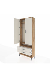 Arges Dolap 3 Raflı 2 Çekmeceli Tek Askılı 88x30x221 Çam-Aytaşı