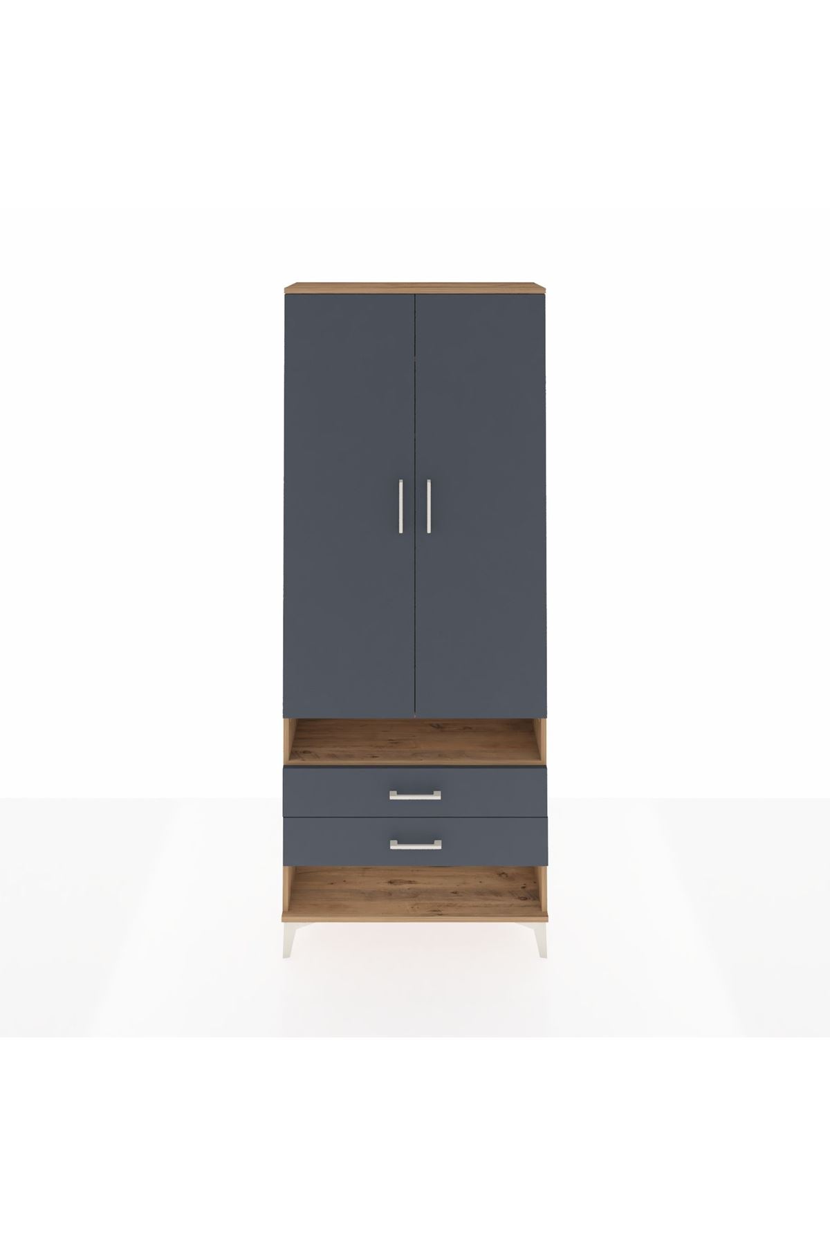 Arges Dolap 3 Raflı 2 Çekmeceli Tek Askılı 88x30x221 Çam-Antrasit