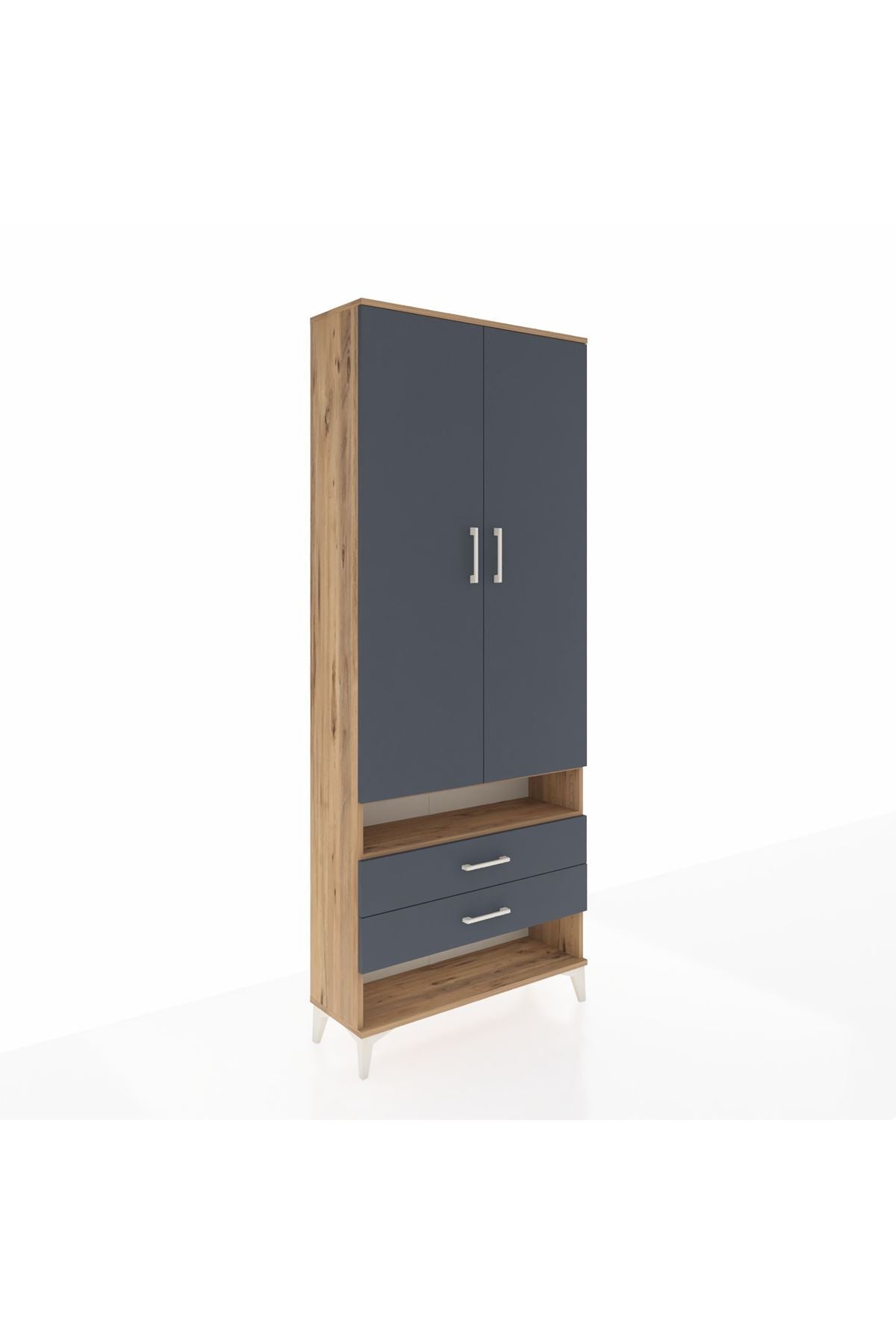 Arges Dolap 3 Raflı 2 Çekmeceli Tek Askılı 88x30x221 Çam-Antrasit