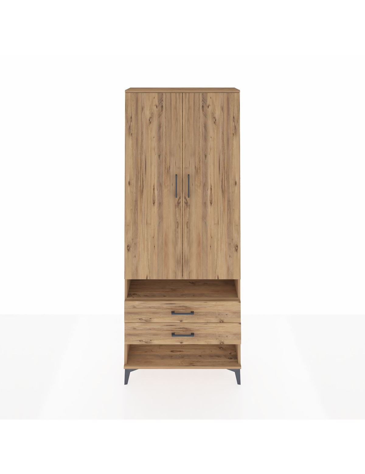 Arges Dolap 3 Raflı 2 Çekmeceli Tek Askılı 88x30x221 Çam-Çam