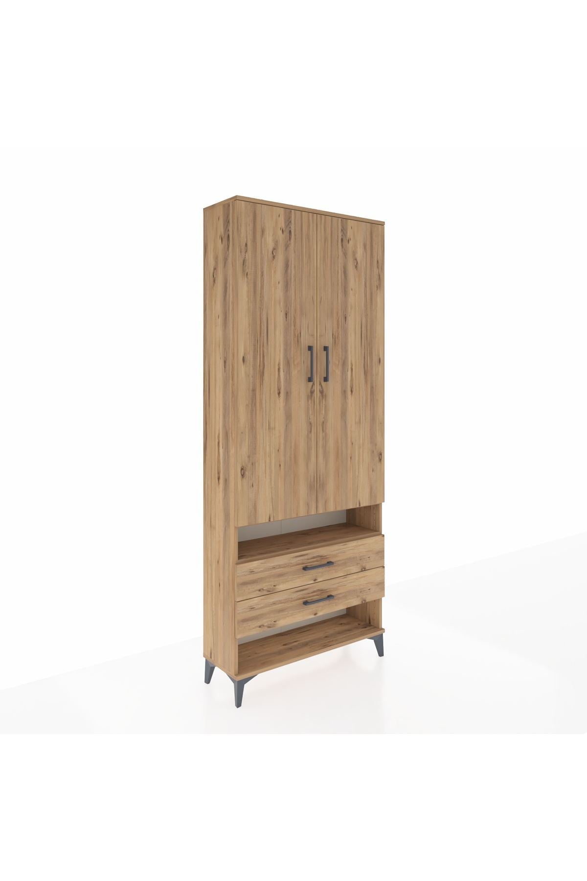 Arges Dolap 3 Raflı 2 Çekmeceli Tek Askılı 88x30x221 Çam-Çam