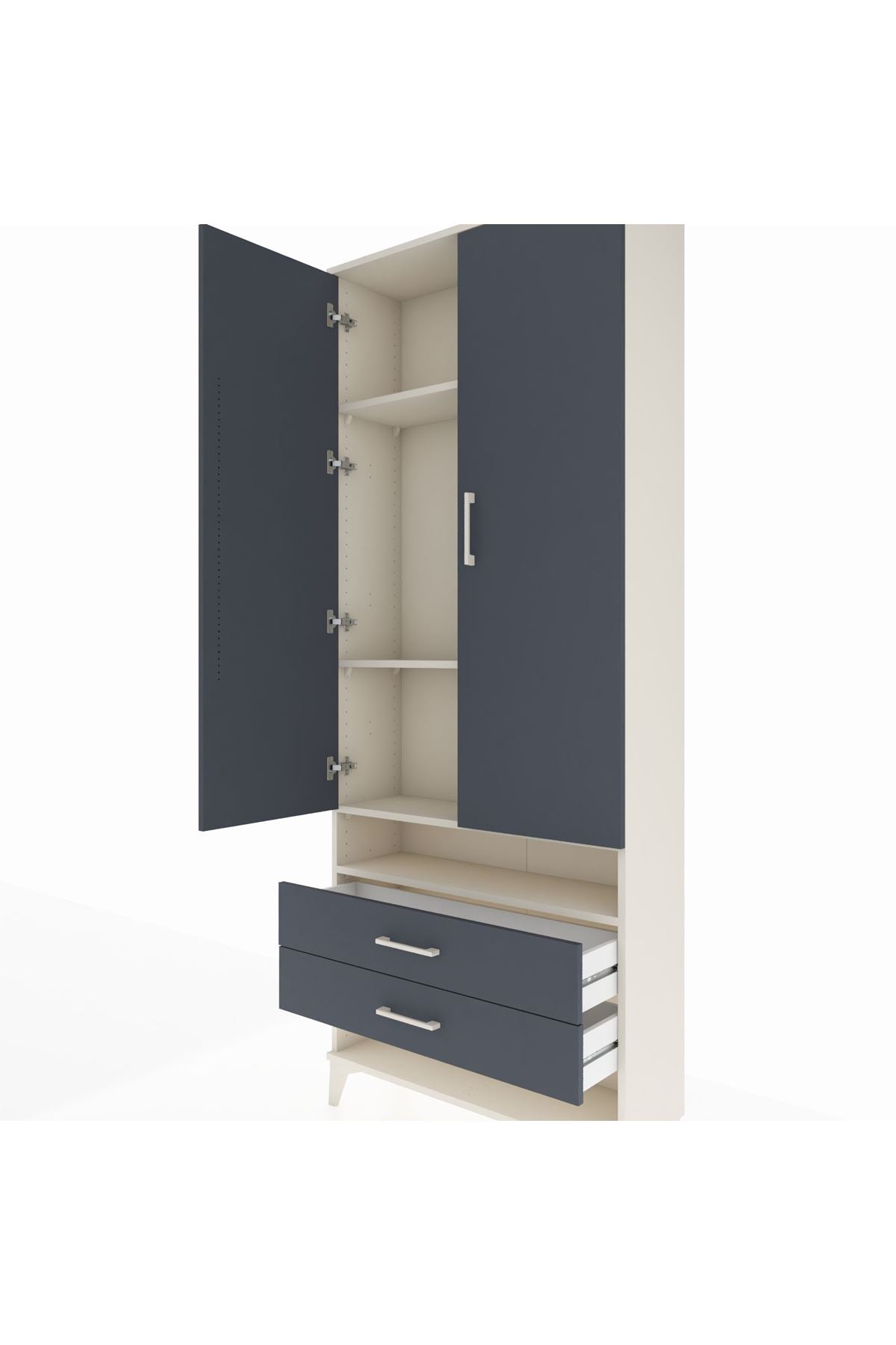 Arges Dolap 4 Raflı 2 Çekmeceli 2 Kapaklı 88x30x221 Aytaşı-Antrasit