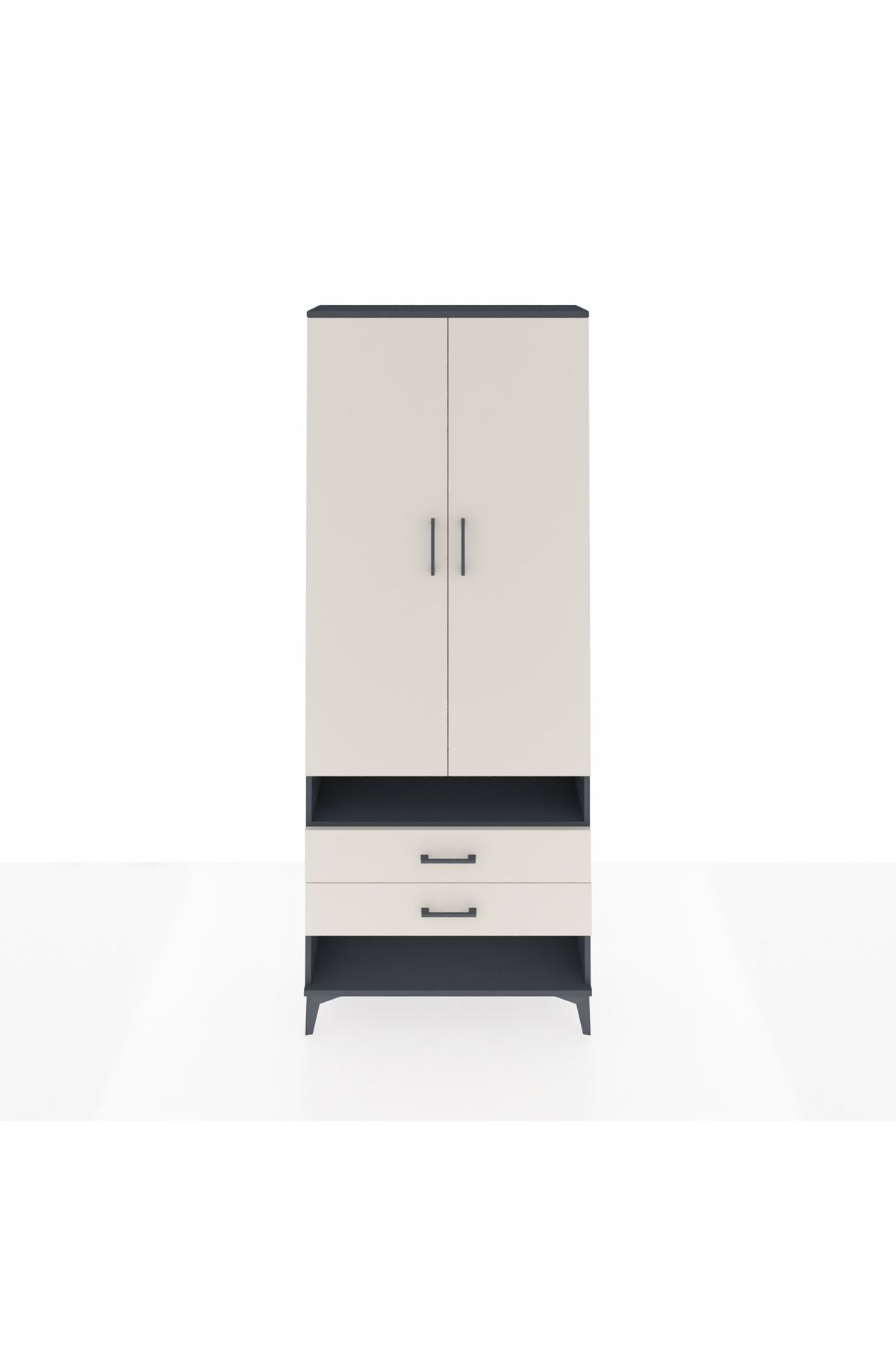 Arges Dolap 4 Raflı 2 Çekmeceli 2 Kapaklı 88x30x221 Antrasit-Aytaşı