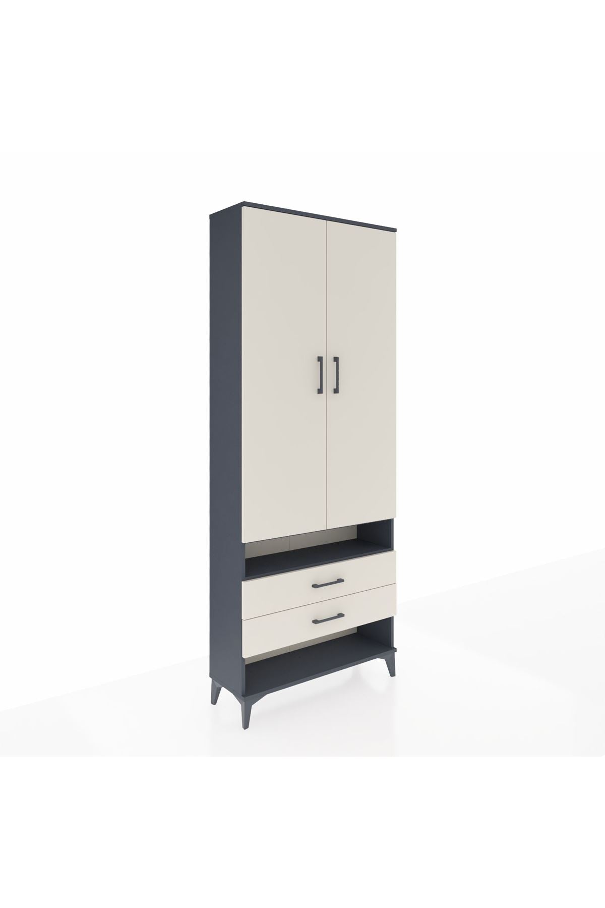 Arges Dolap 4 Raflı 2 Çekmeceli 2 Kapaklı 88x30x221 Antrasit-Aytaşı