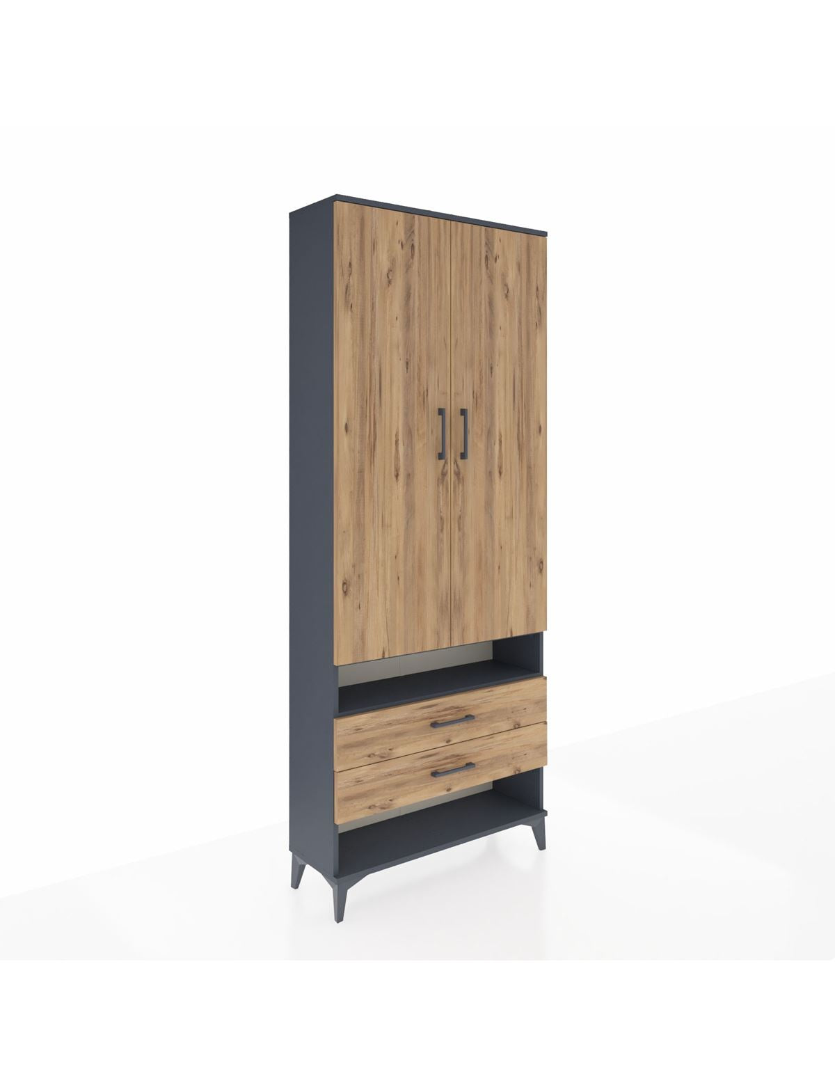 Arges Dolap 4 Raflı 2 Çekmeceli 2 Kapaklı 88x30x221 Antrasit-Çam