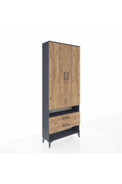 Arges Dolap 4 Raflı 2 Çekmeceli 2 Kapaklı 88x30x221 Antrasit-Çam