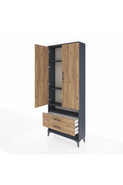 Arges Dolap 4 Raflı 2 Çekmeceli 2 Kapaklı 88x30x221 Antrasit-Çam