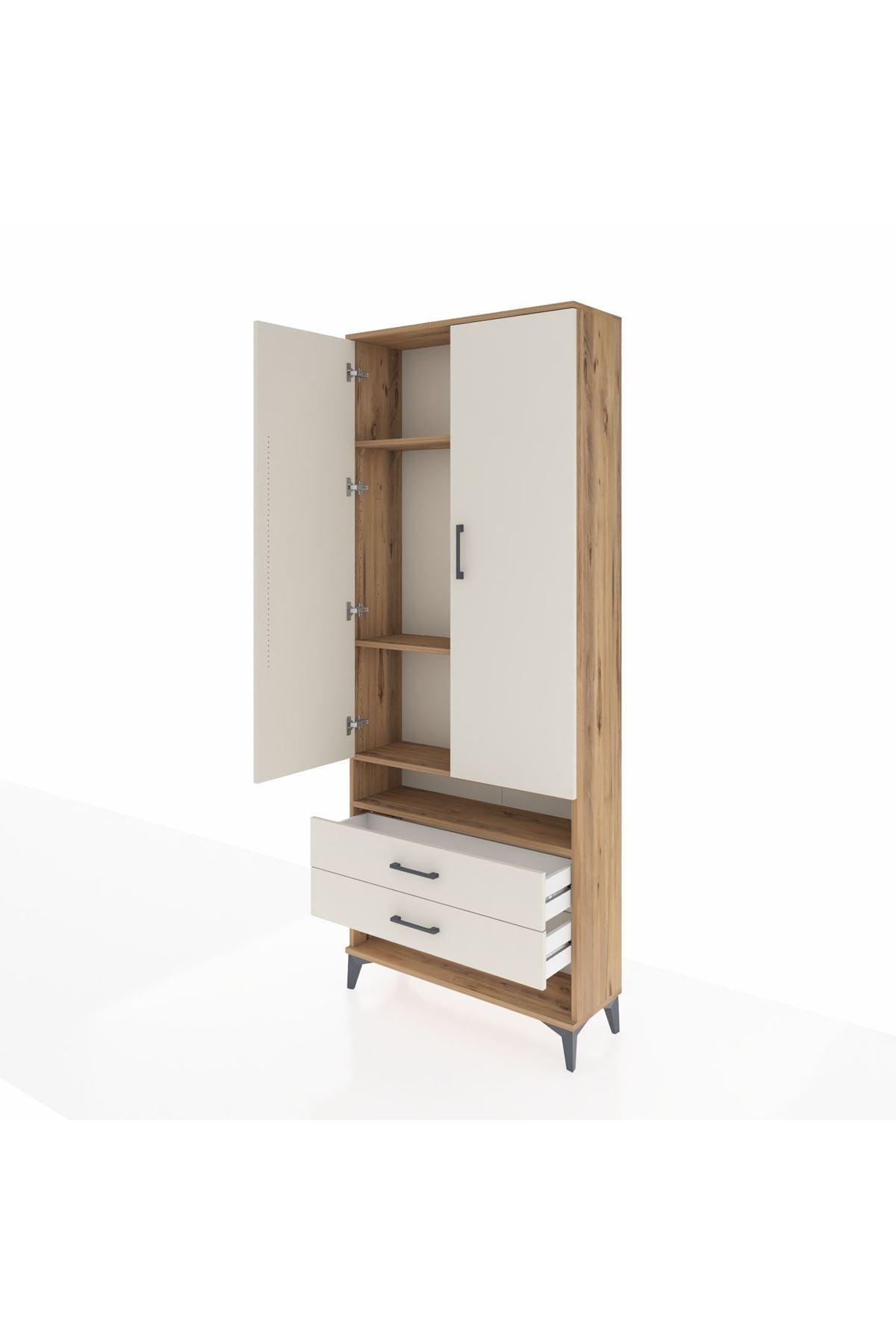 Arges Dolap 4 Raflı 2 Çekmeceli 2 Kapaklı 88x30x221 Çam-Aytaşı