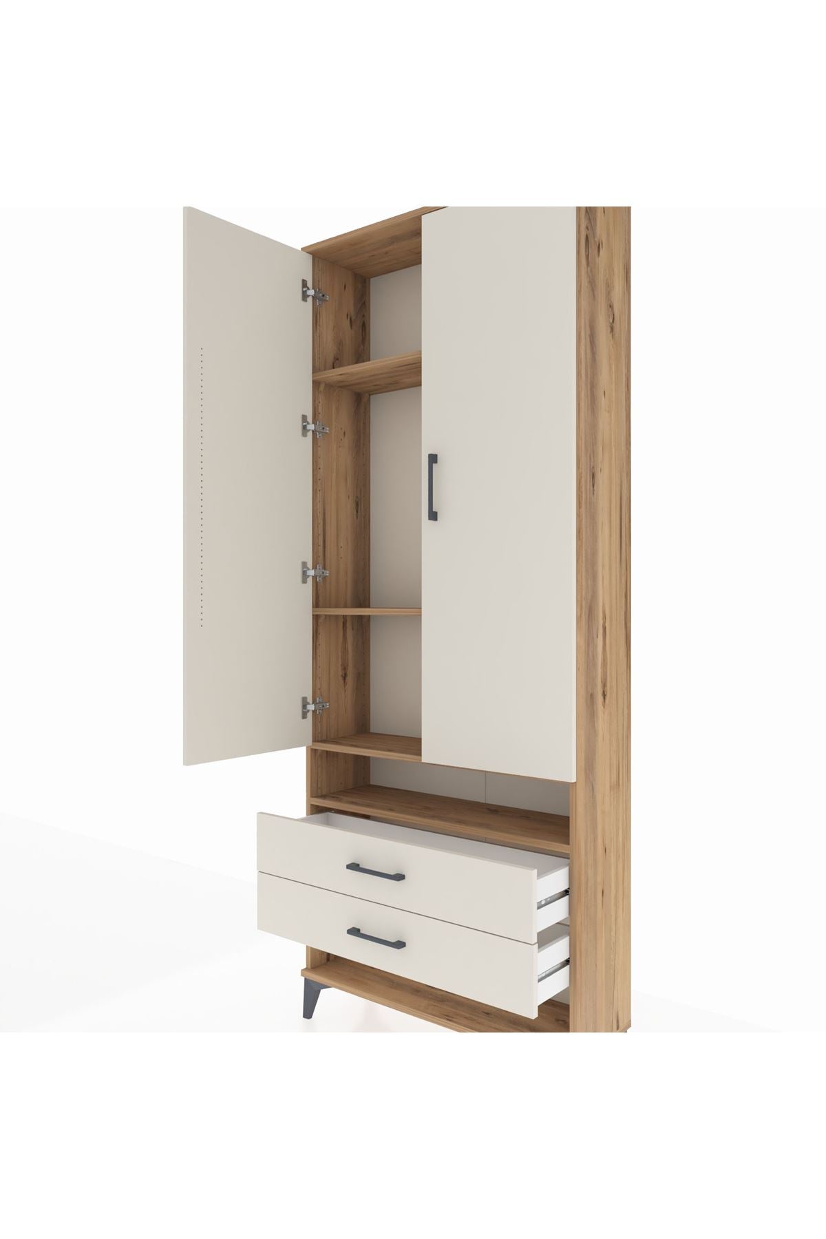 Arges Dolap 4 Raflı 2 Çekmeceli 2 Kapaklı 88x30x221 Çam-Aytaşı