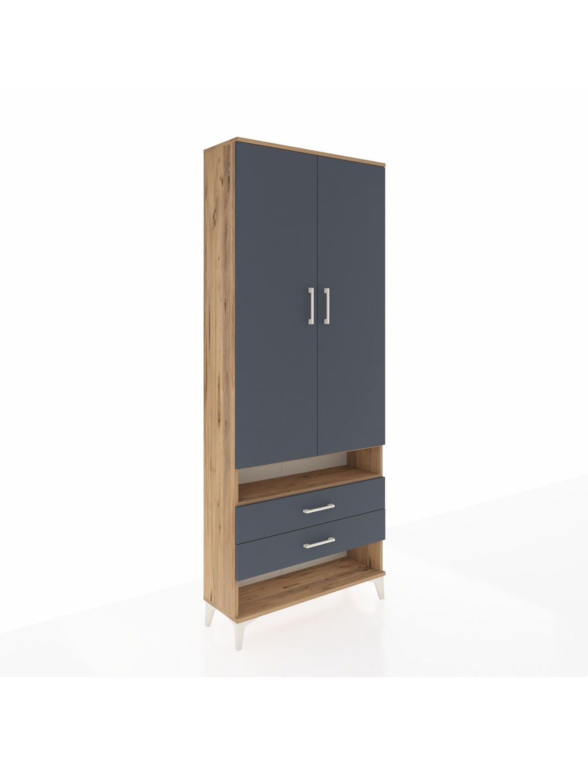 Arges Dolap 4 Raflı 2 Çekmeceli 2 Kapaklı 88x30x221 Çam-Antrasit