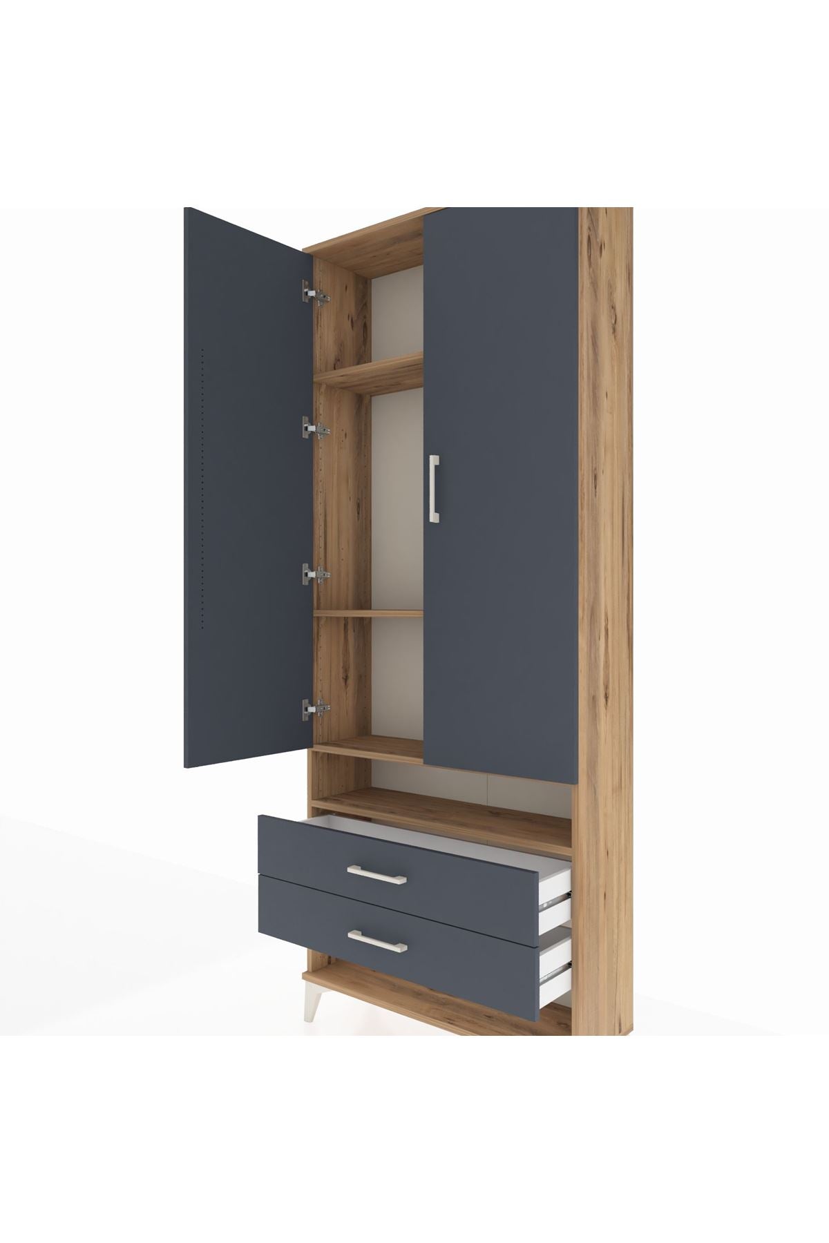 Arges Dolap 4 Raflı 2 Çekmeceli 2 Kapaklı 88x30x221 Çam-Antrasit