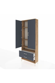 Arges Dolap 4 Raflı 2 Çekmeceli 2 Kapaklı 88x30x221 Çam-Antrasit