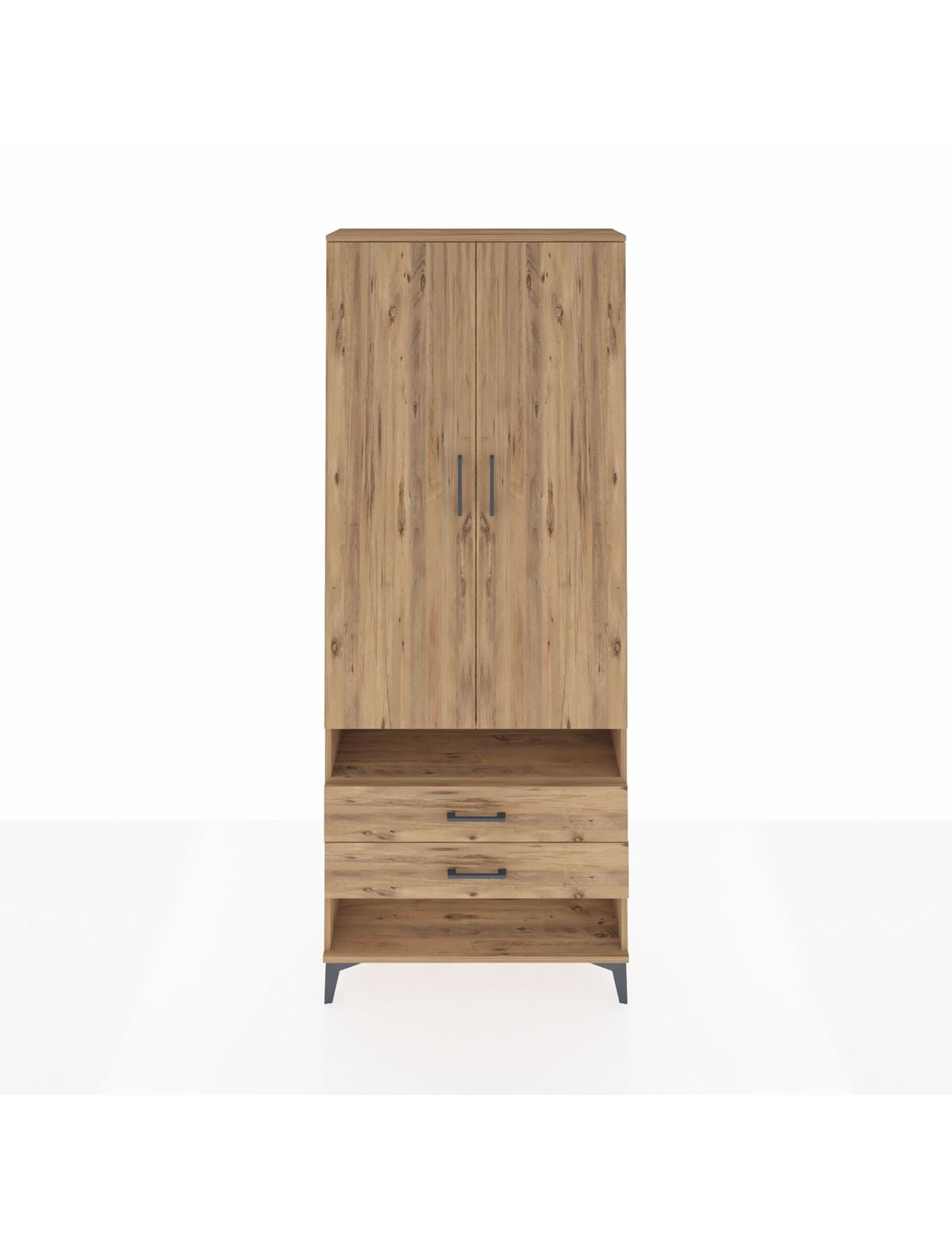 Arges Dolap 4 Raflı 2 Çekmeceli 2 Kapaklı 88x30x221 Çam-Çam