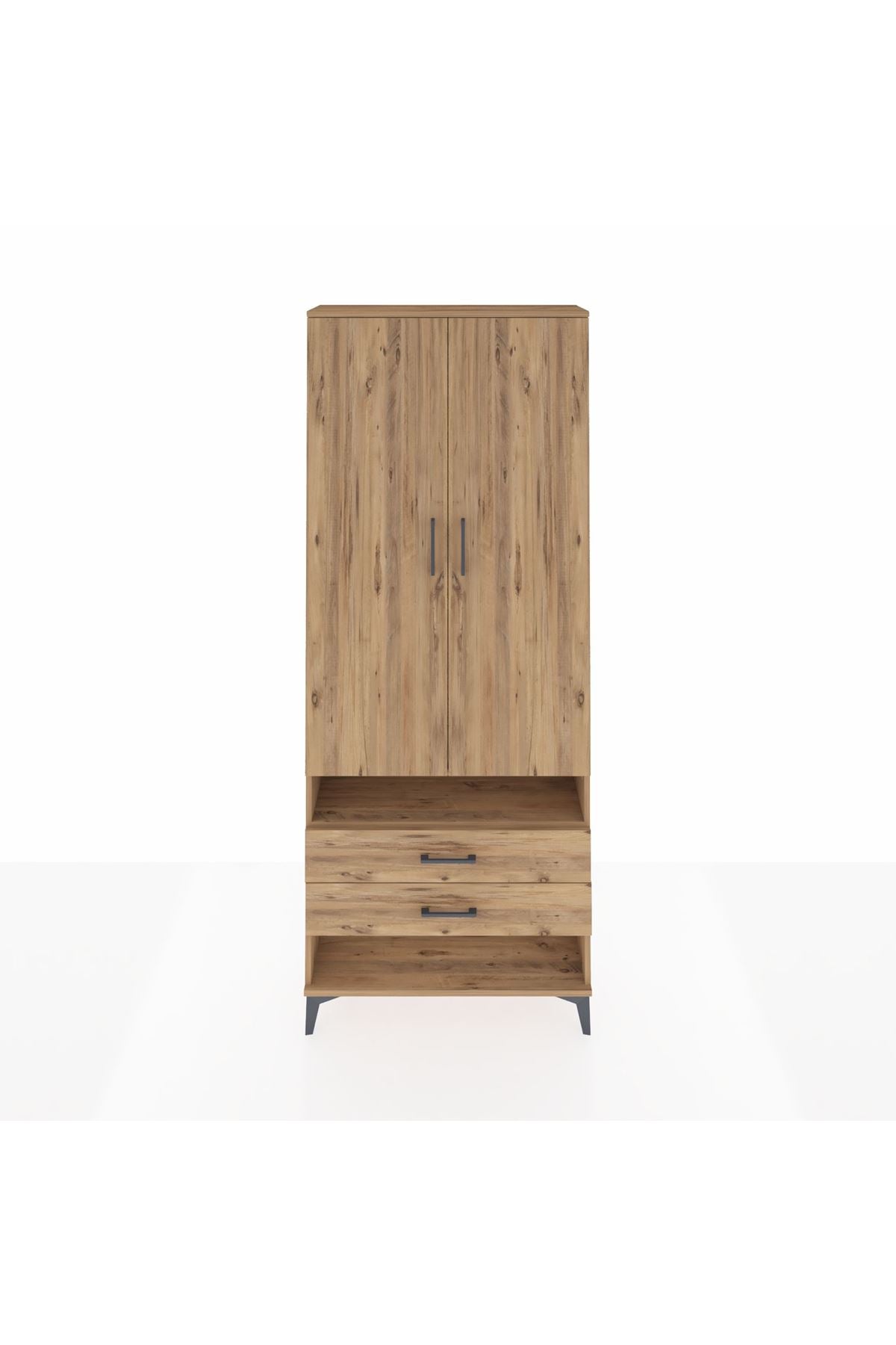 Arges Dolap 4 Raflı 2 Çekmeceli 2 Kapaklı 88x30x221 Çam-Çam