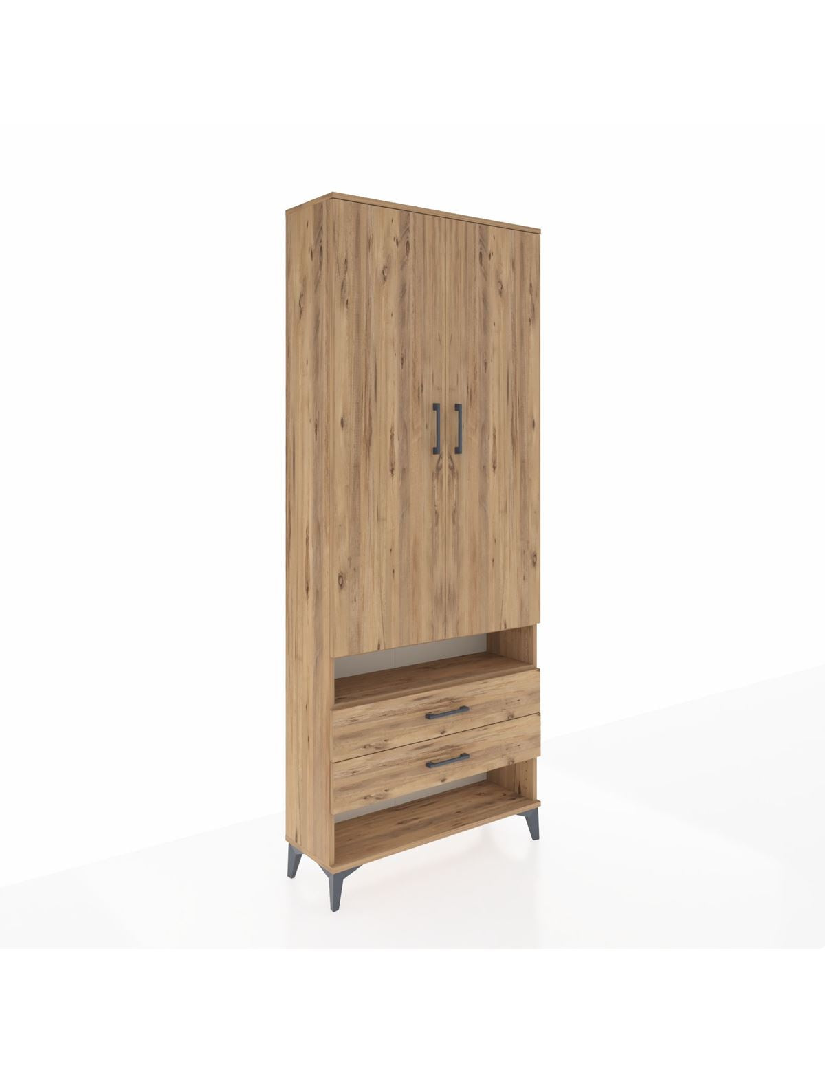 Arges Dolap 4 Raflı 2 Çekmeceli 2 Kapaklı 88x30x221 Çam-Çam