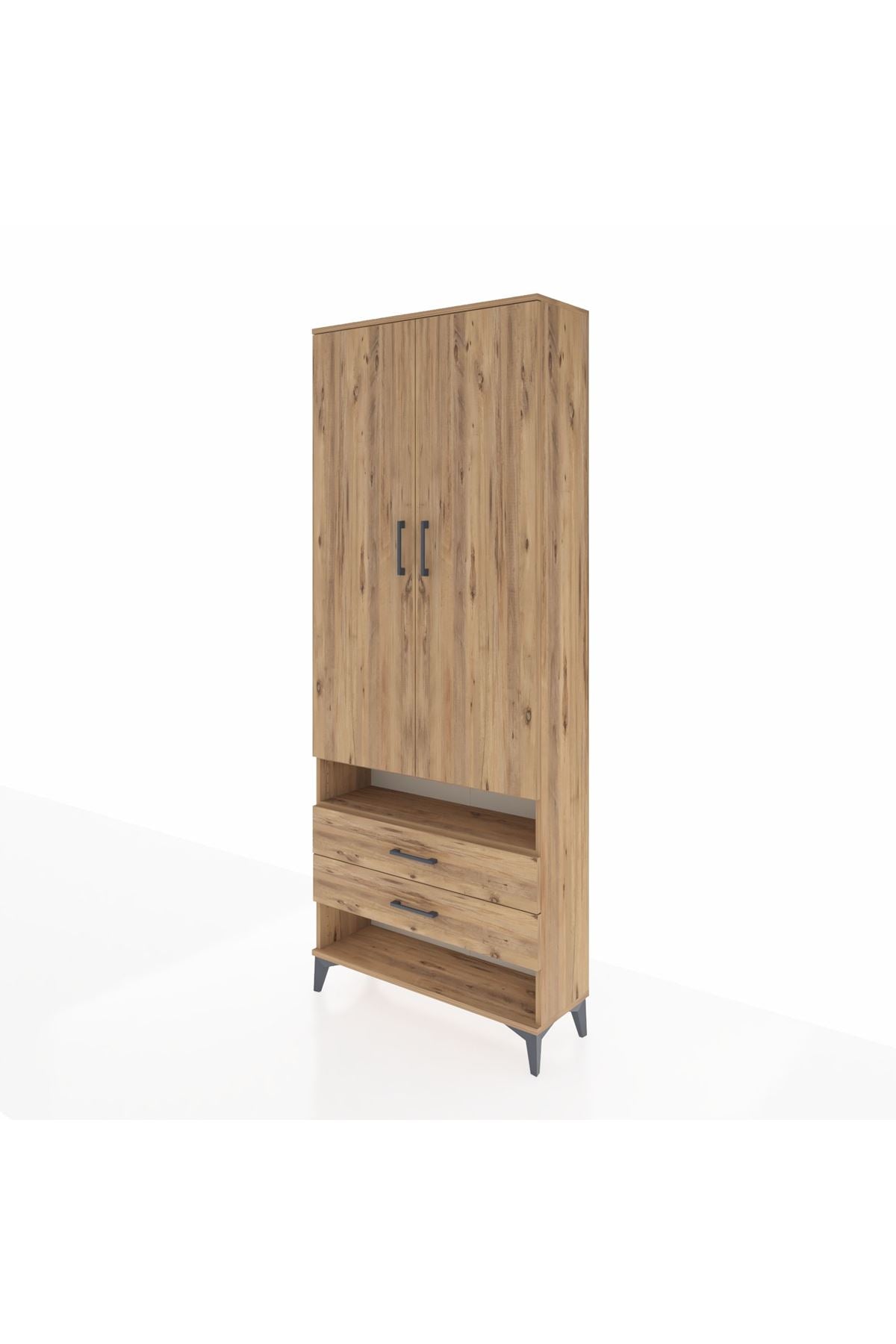 Arges Dolap 4 Raflı 2 Çekmeceli 2 Kapaklı 88x30x221 Çam-Çam