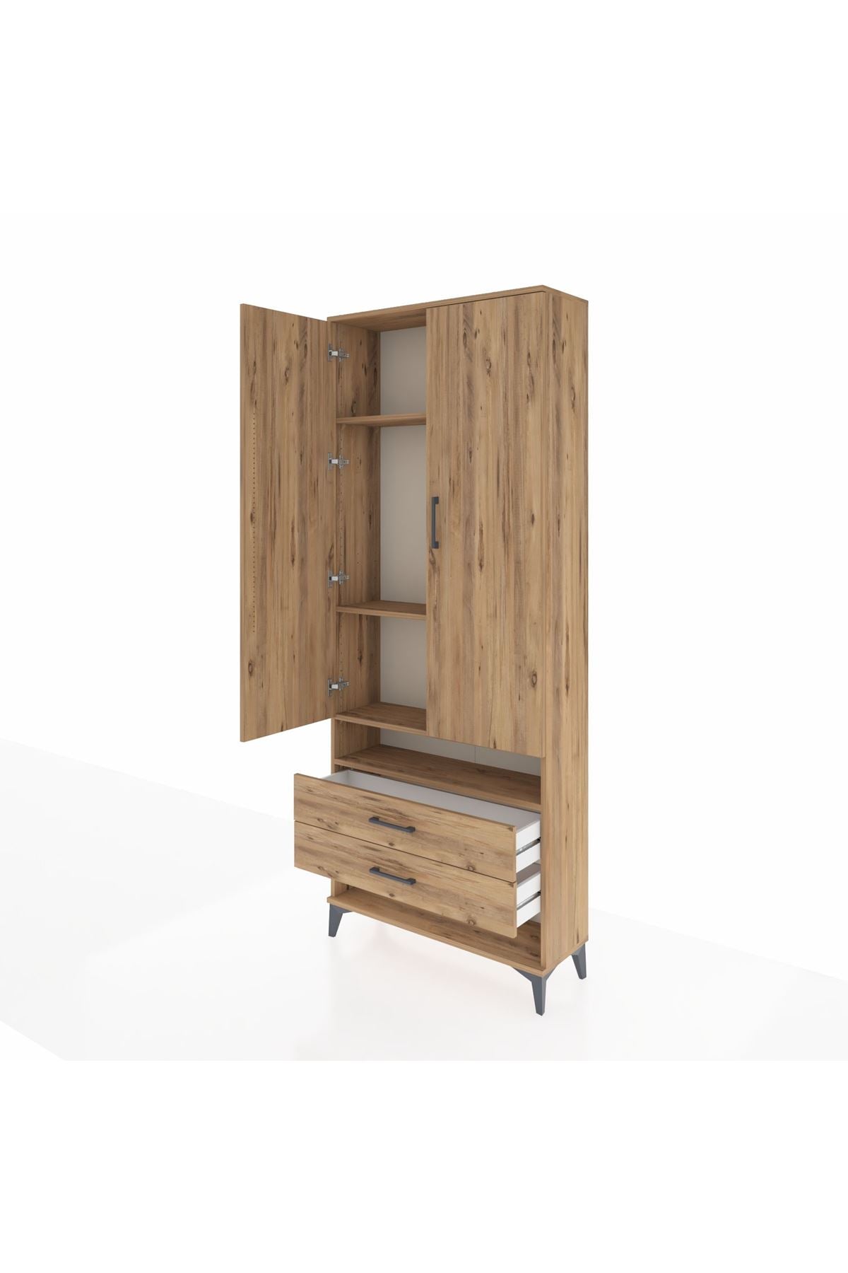 Arges Dolap 4 Raflı 2 Çekmeceli 2 Kapaklı 88x30x221 Çam-Çam