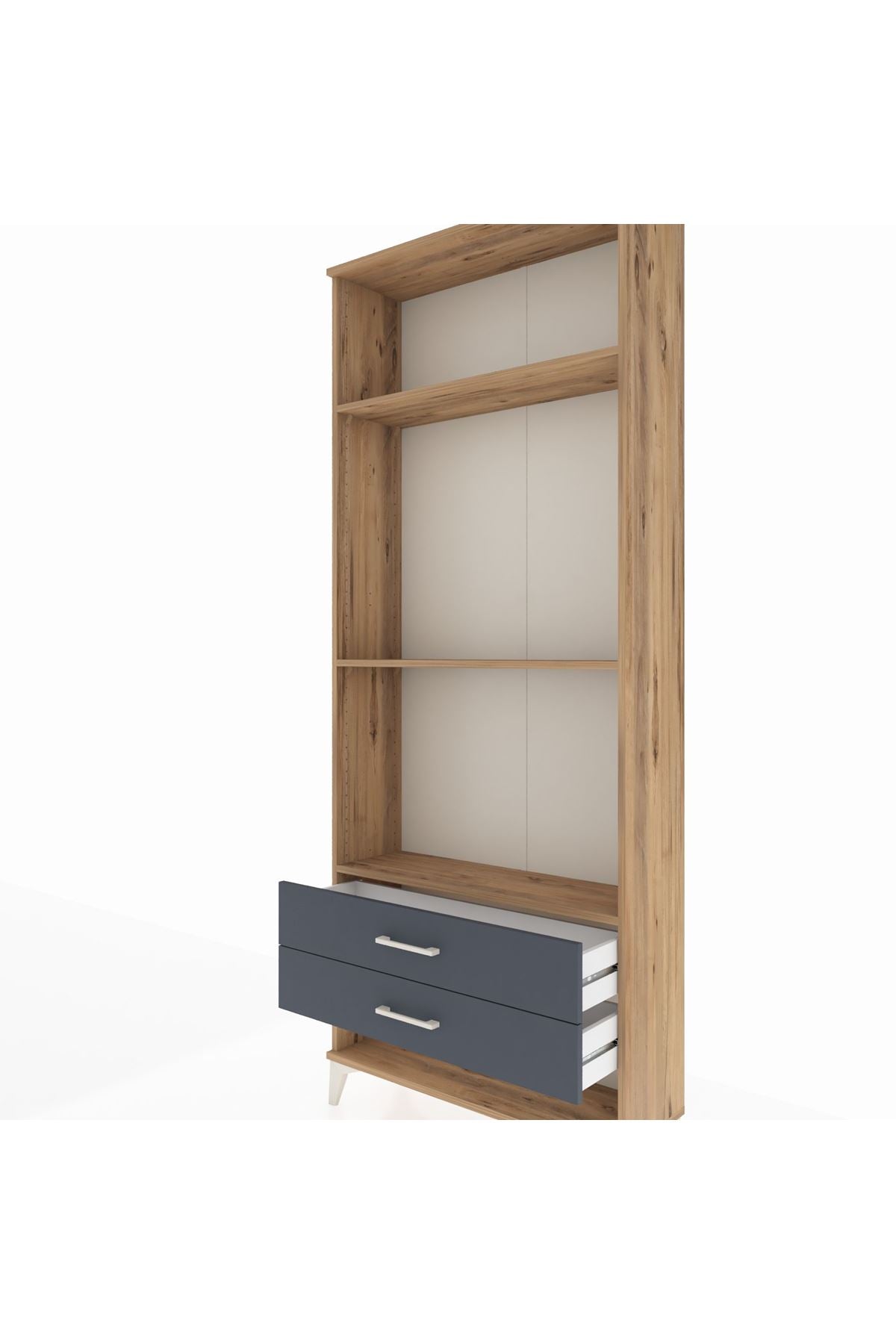 Arges Dolap 3 Raflı 2 Çekmeceli 88x30x221 Çam-Antrasit