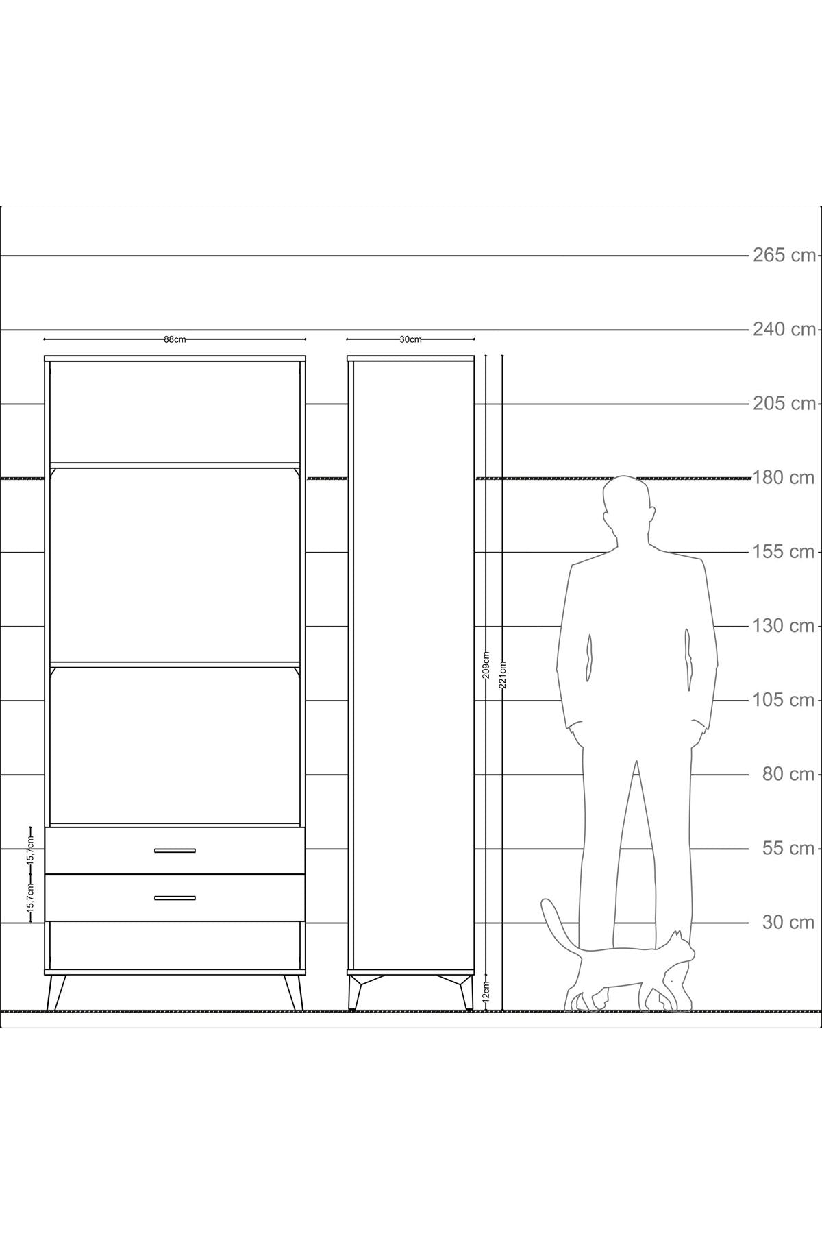 Arges Dolap 3 Raflı 2 Çekmeceli 88x30x221 Çam-Çam