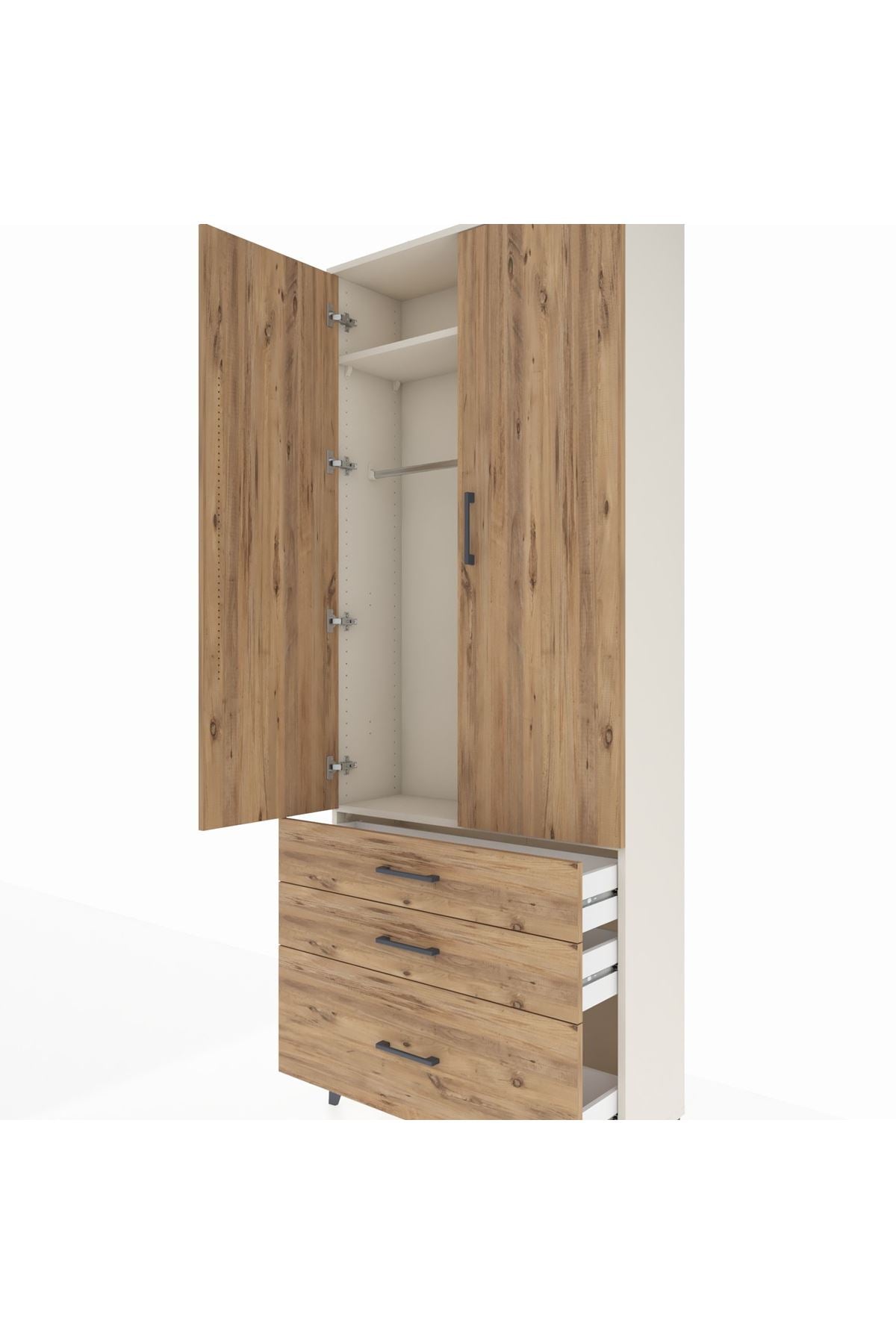 Arges Dolap 2 Raflı 3 Çekmeceli Tek Askılı 88x30x221 Aytaşı-Çam