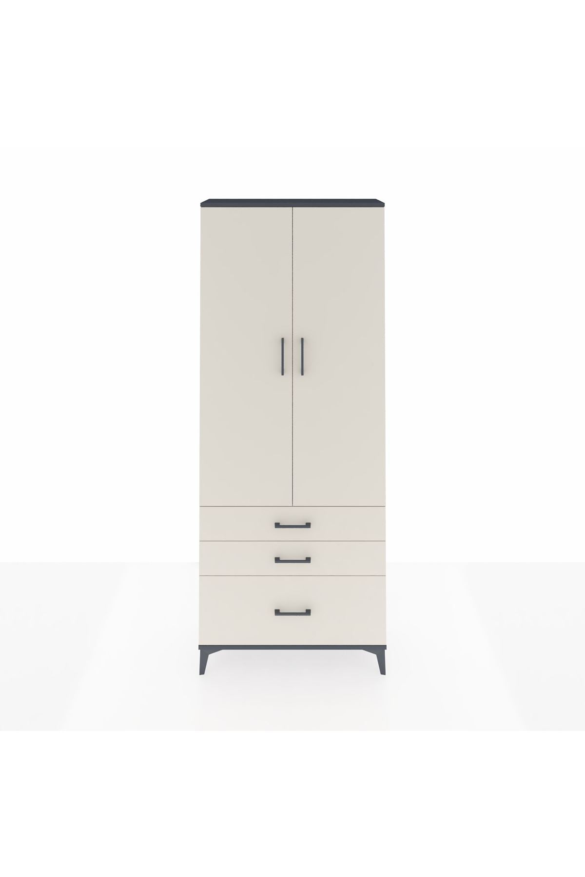 Arges Dolap 2 Raflı 3 Çekmeceli Tek Askılı 88x30x221 Antrasit-Aytaşı