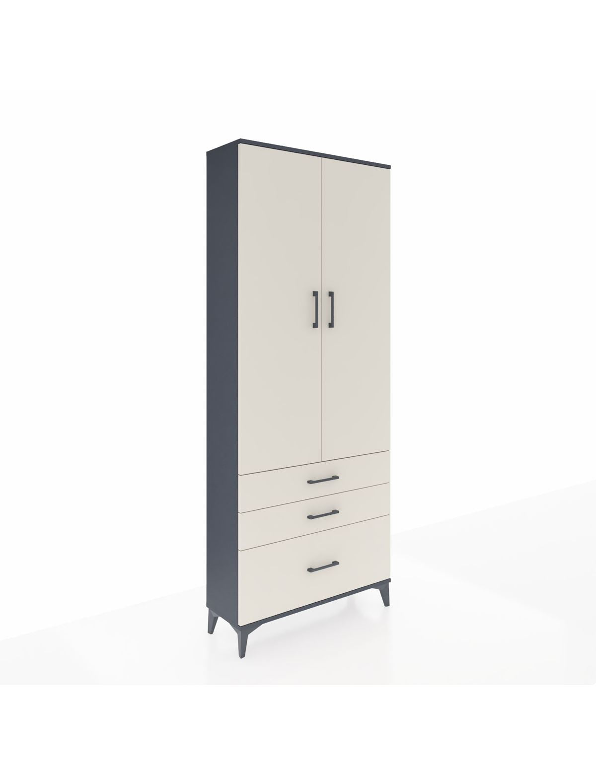 Arges Dolap 2 Raflı 3 Çekmeceli Tek Askılı 88x30x221 Antrasit-Aytaşı