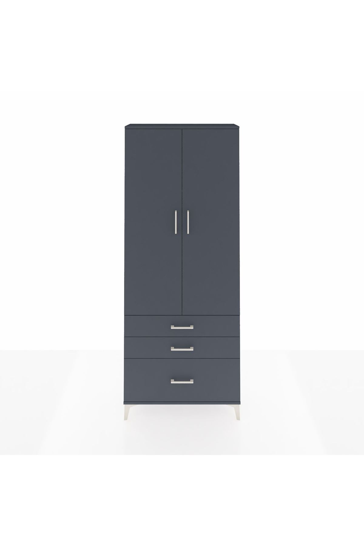 Arges Dolap 2 Raflı 3 Çekmeceli Tek Askılı 88x30x221 Antrasit-Antrasit