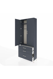 Arges Dolap 2 Raflı 3 Çekmeceli Tek Askılı 88x30x221 Antrasit-Antrasit